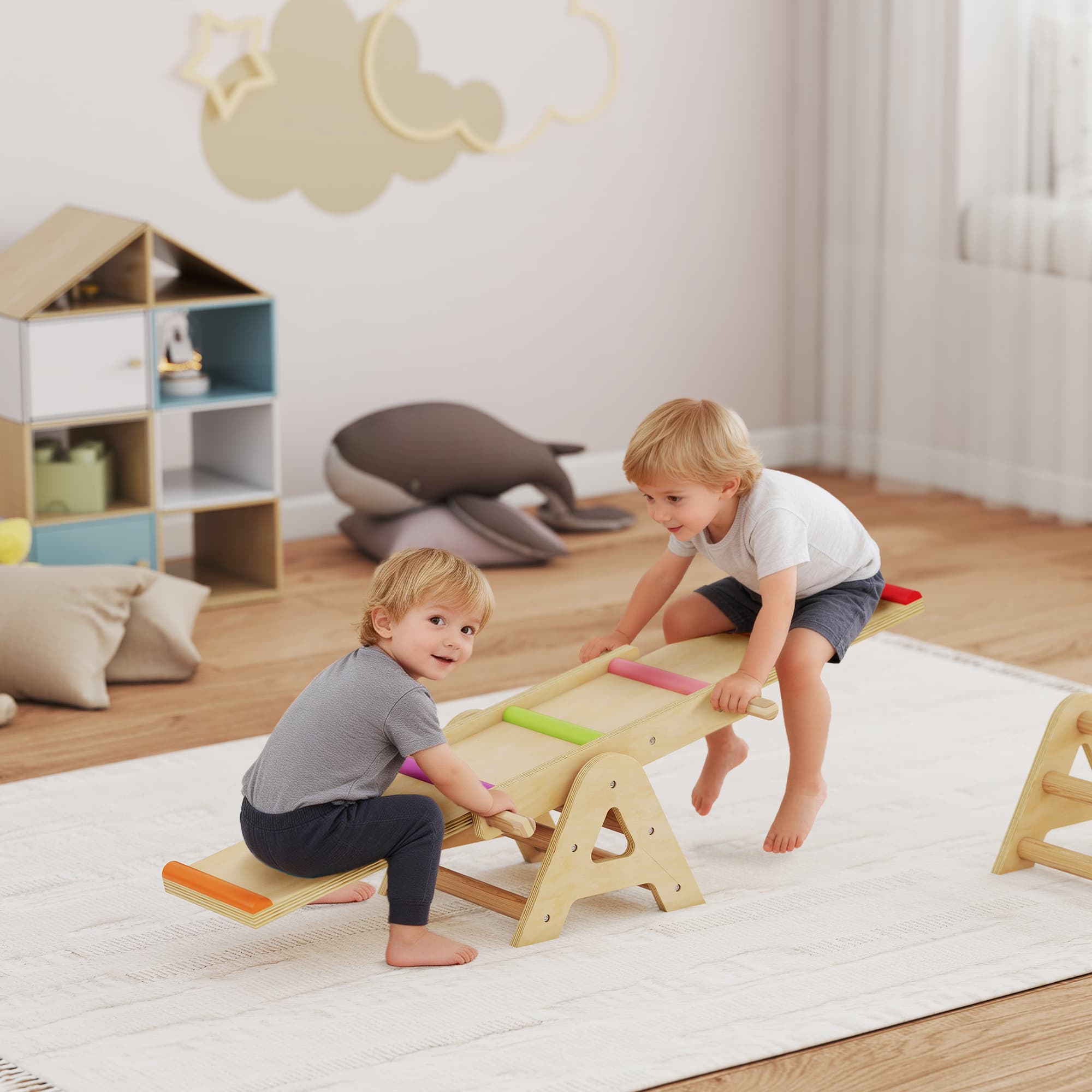 Bascule d'équilibre 2-en-1 en bois pour enfants