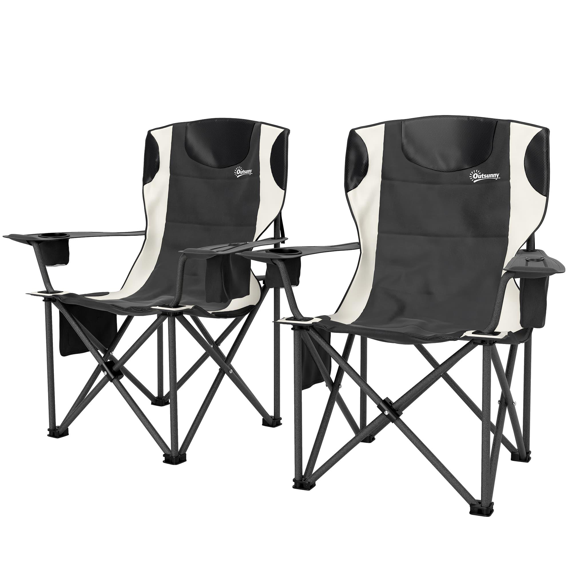Set de 2 chaises pliantes de camping avec accoudoirs et glacière