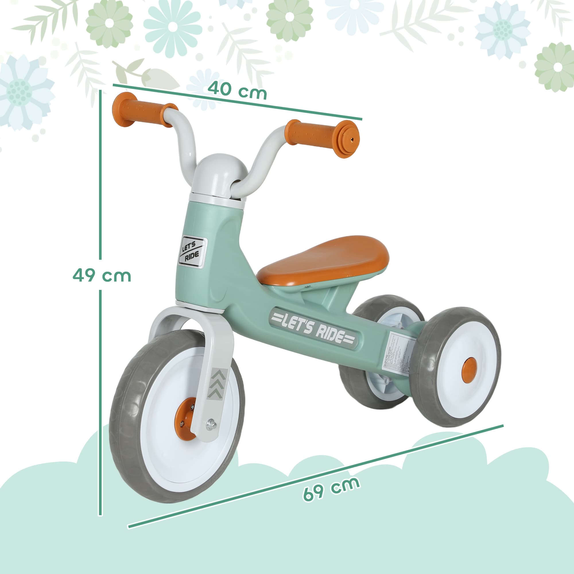 Draisienne enfant sans pédales avec trois roues silencieuses, verte