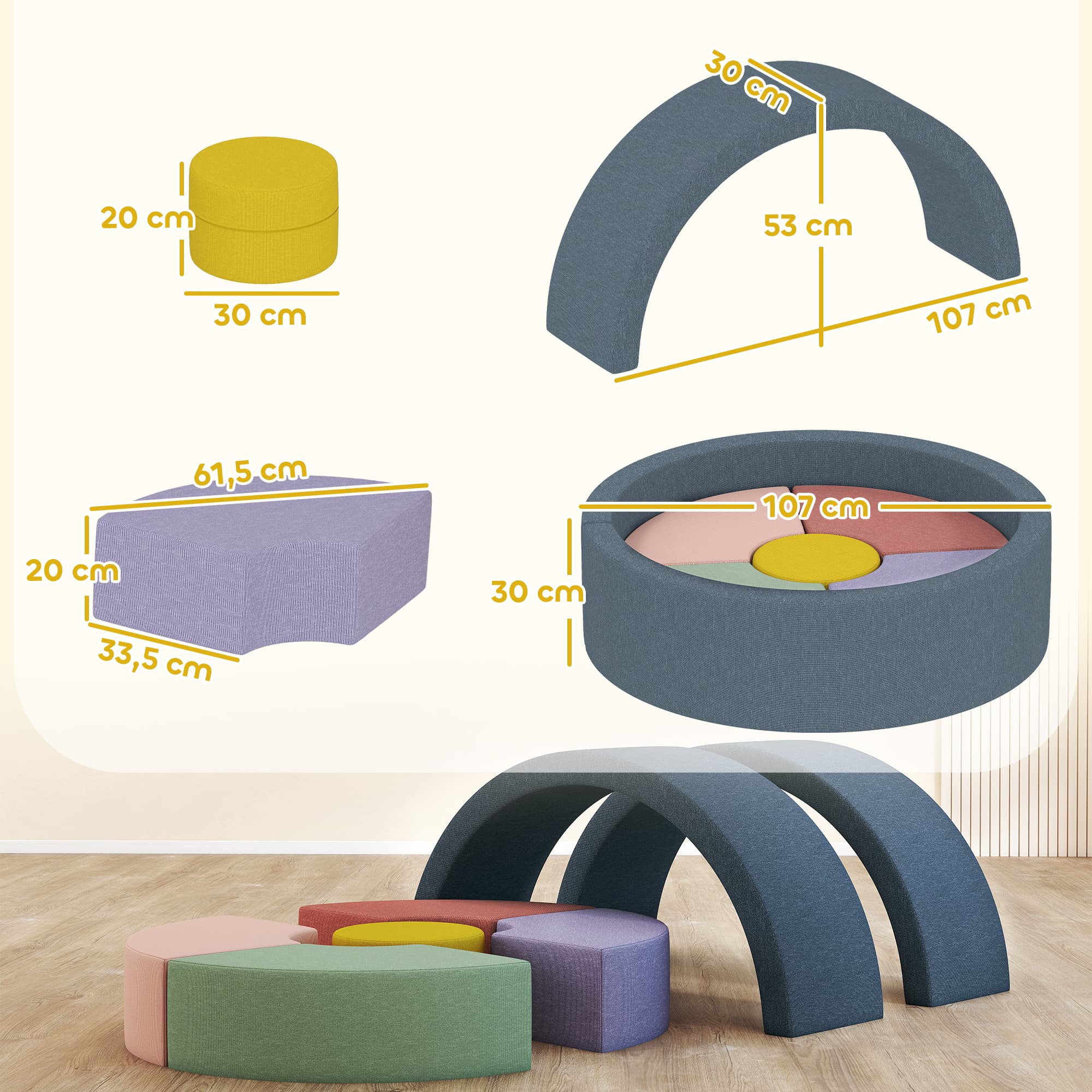 Ensemble de 7 blocs de construction souples pour tout-petits, mousse, corde
