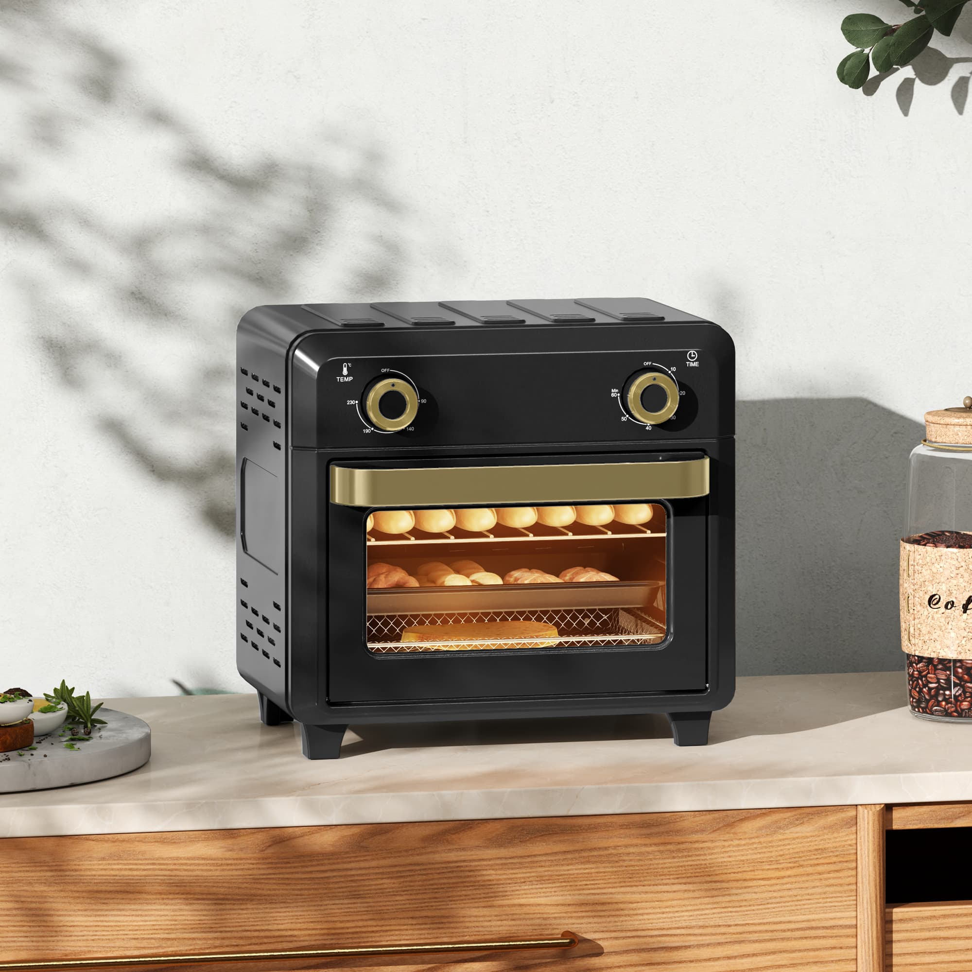 2-in-1 Mini Oven with Convection and Air Fryer, 10 L, Black