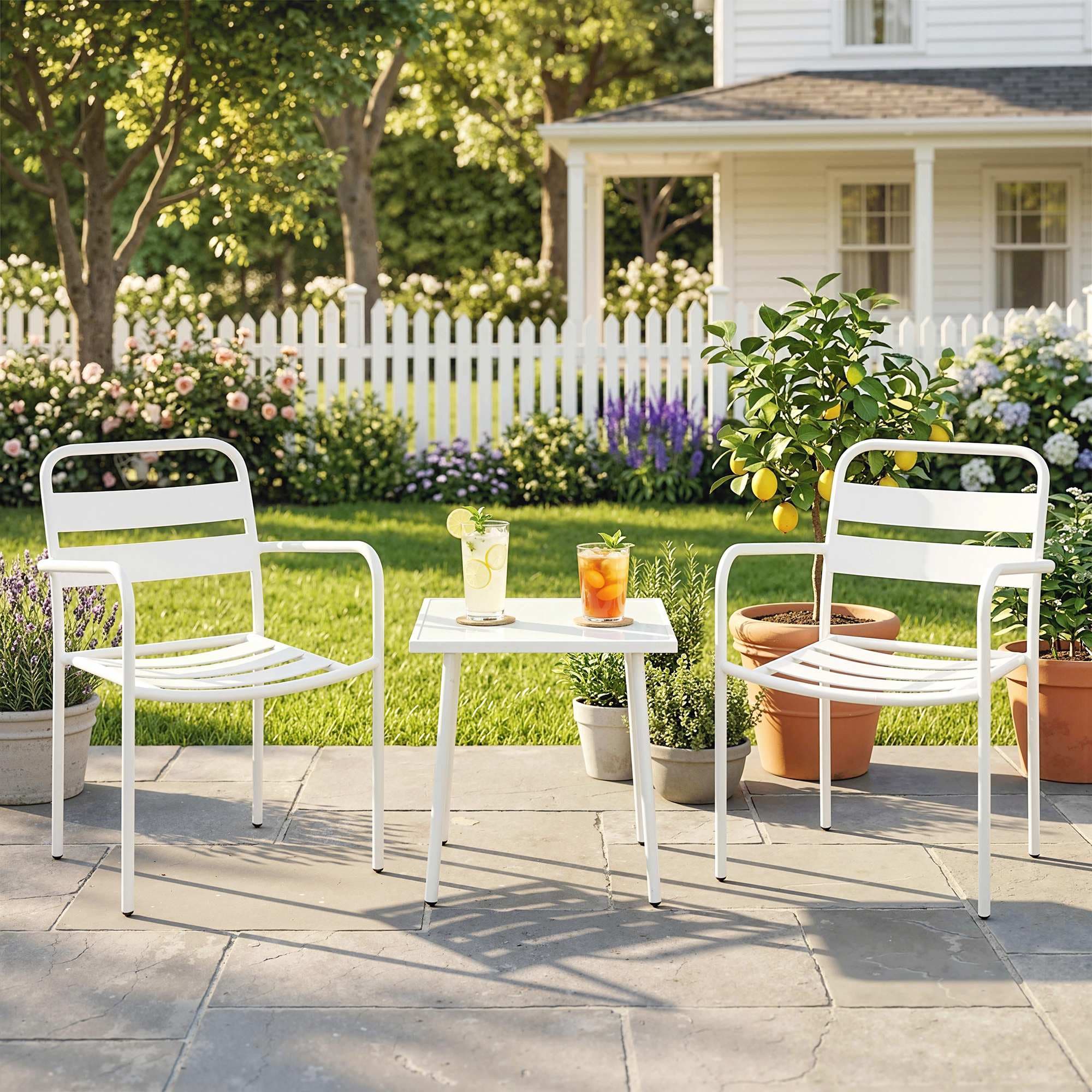 Bistroset 3-teilig Metall Gartenmöbel-Set mit 2 Stühlen und Glastisch