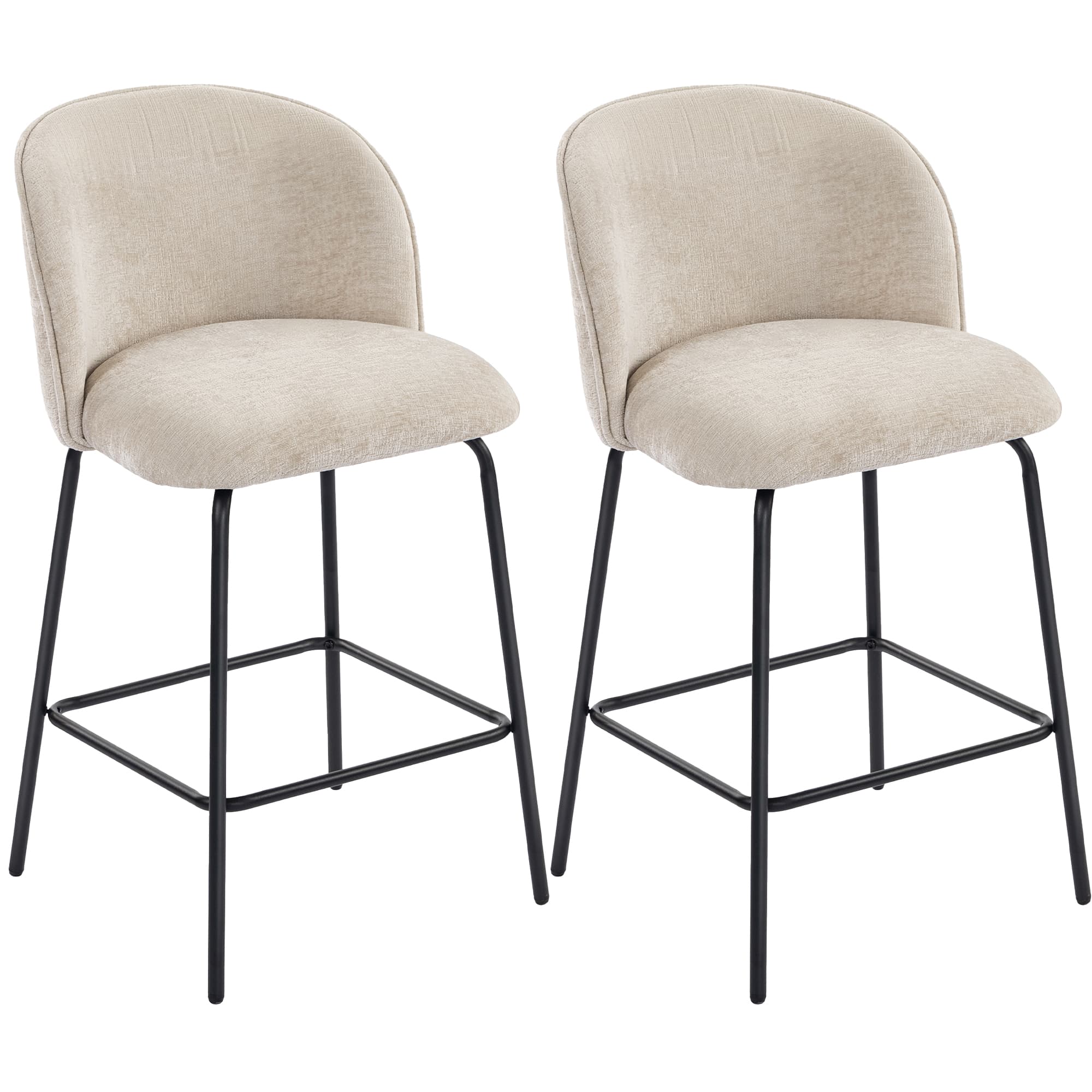 2er-Set Barhocker mit Rückenlehne und Fußstütze, Beige
