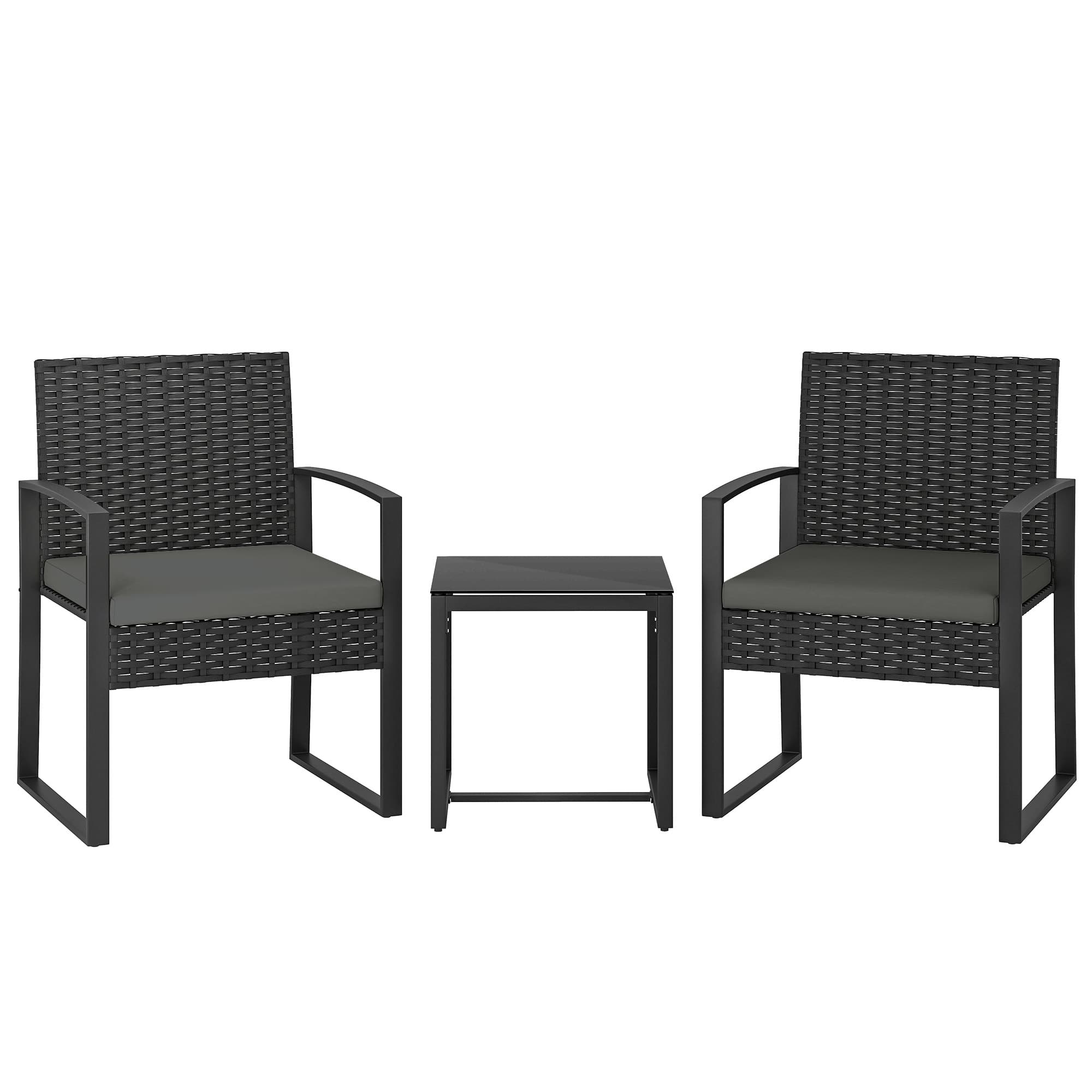 Rattan Bistroset 3-teilig mit 2 Stühlen und Tisch, Dunkelgrau