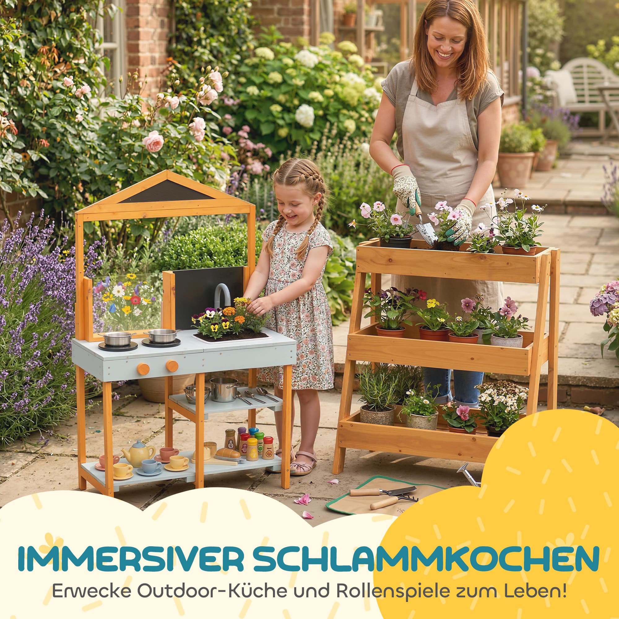 Cuisine de boue pour enfants en bois, bleu clair