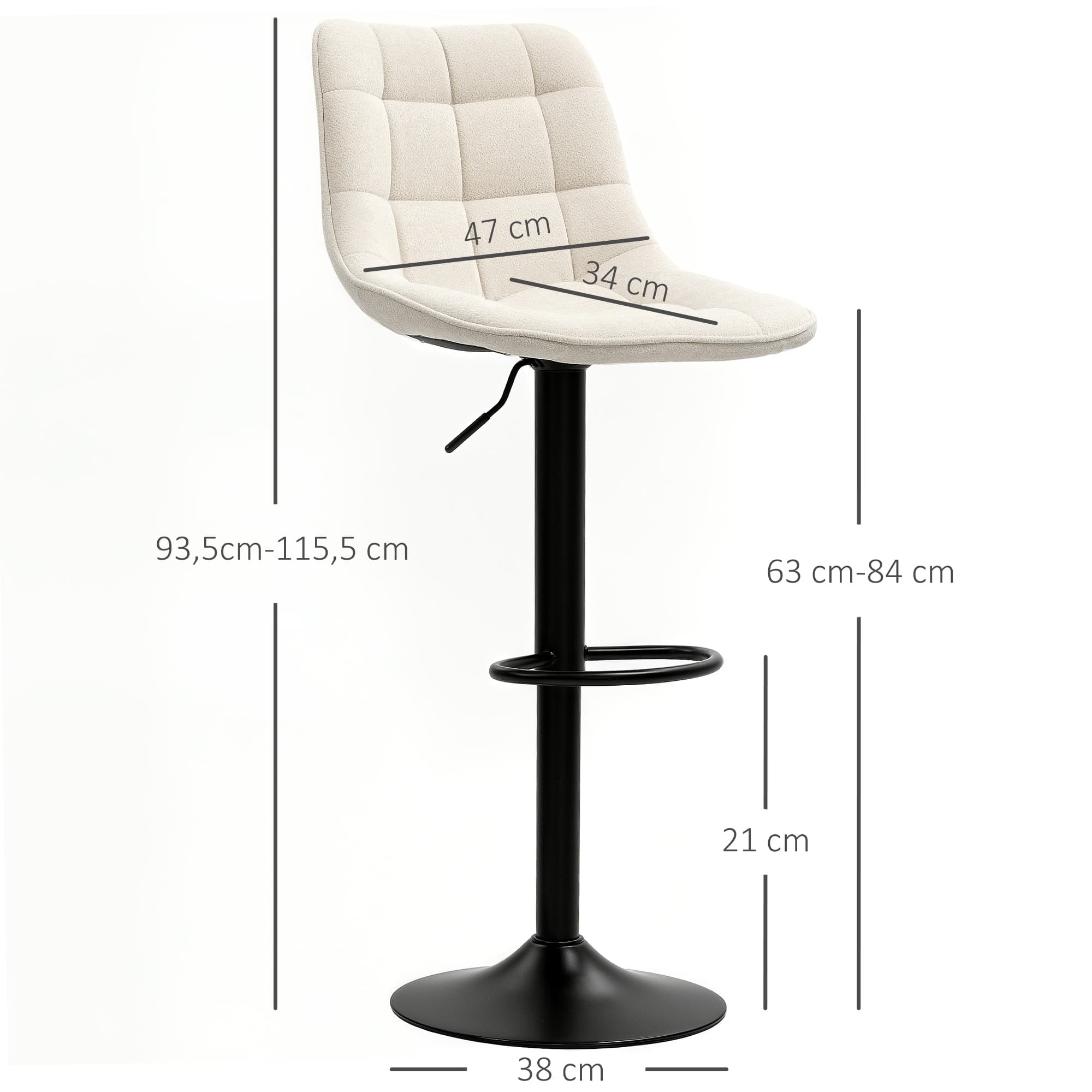Moderner Barhocker 2er-Set drehbar höhenverstellbar beige
