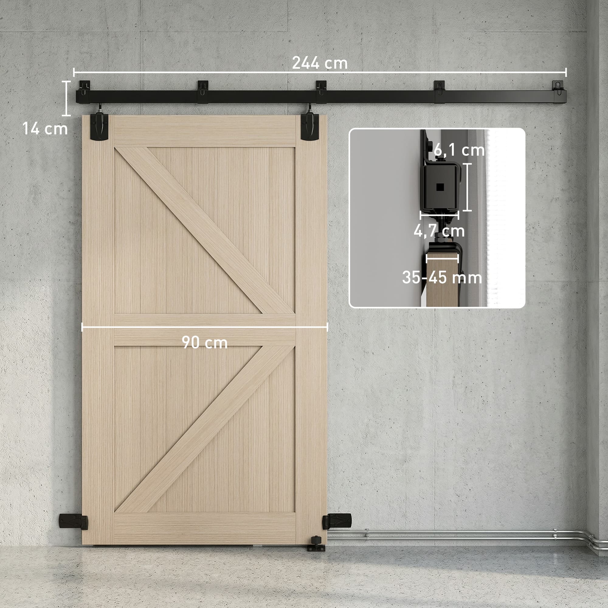 Schwarzes Schiebetür-Beschlagsystem 244 cm für Einzeltüren
