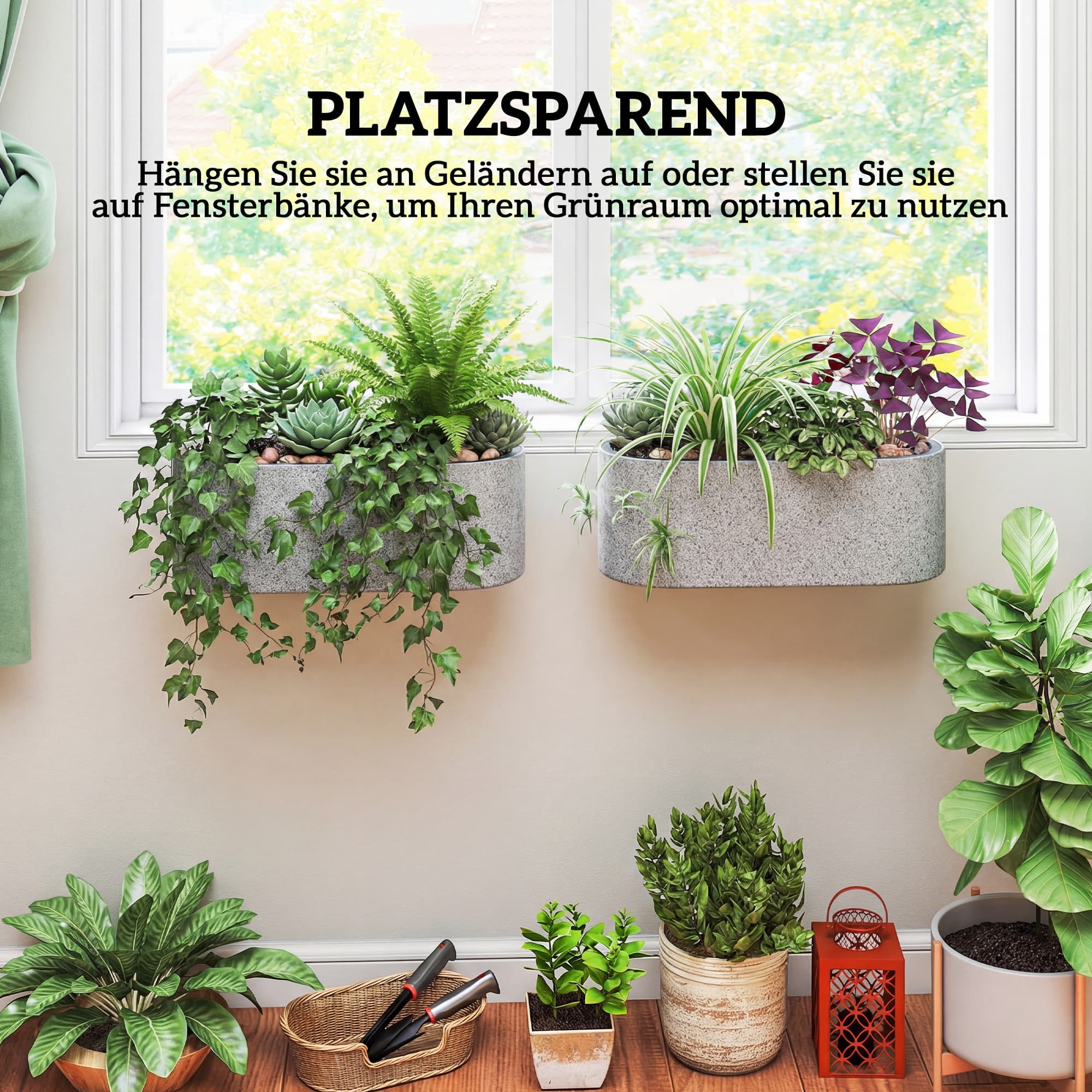 Hängender Blumentopf 2er Set mit Ablaufsystem hellgrau