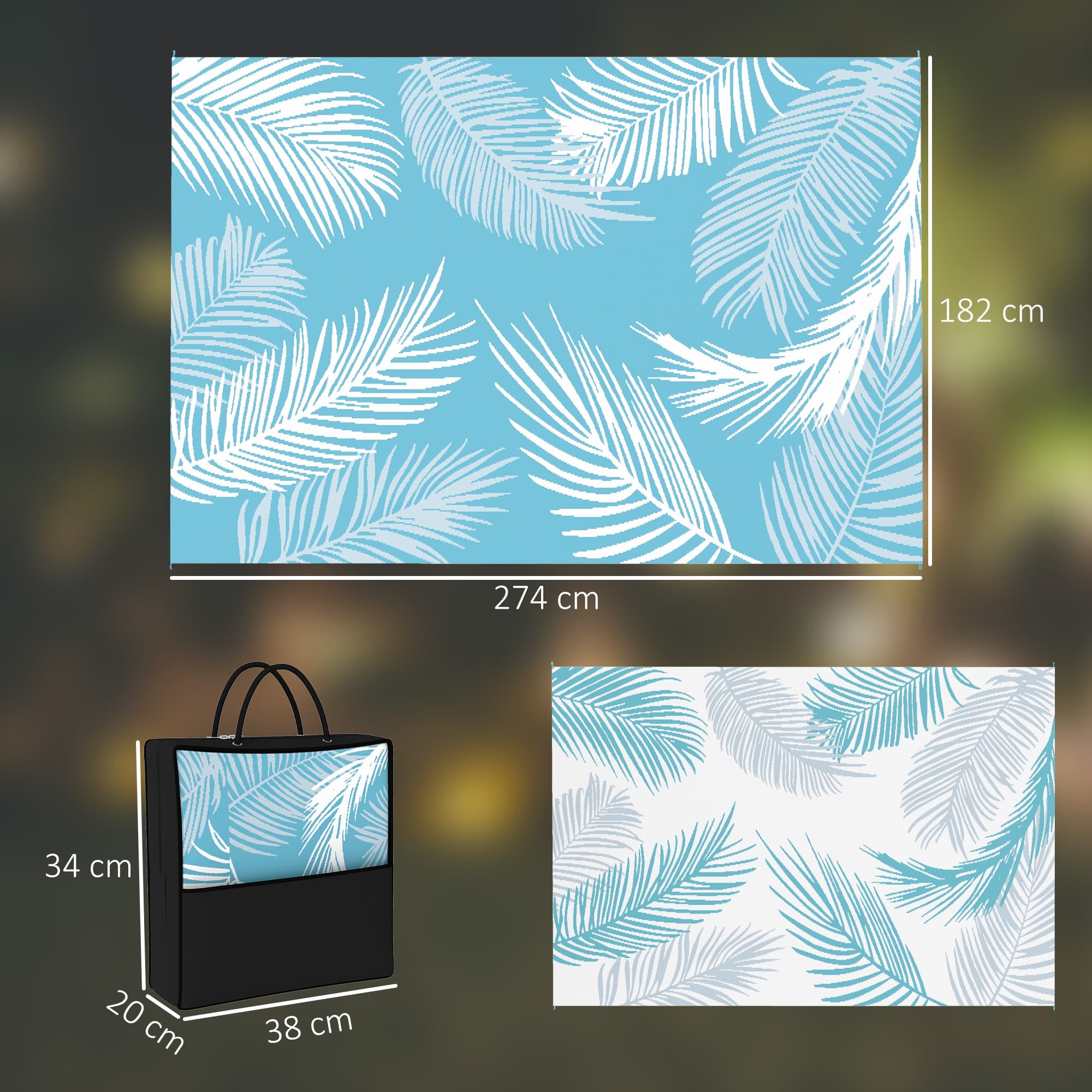 Tappeto da esterno reversibile impermeabile 274x182 cm con borsa