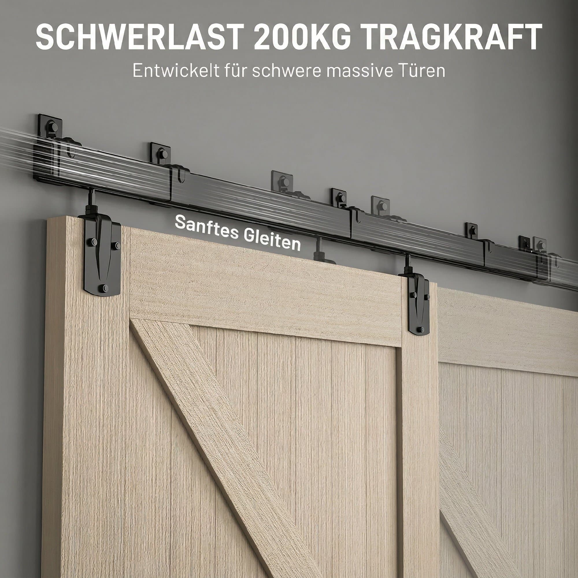 Schwarz Schiebetürbeschlag Set 183 cm für Einzeltüren