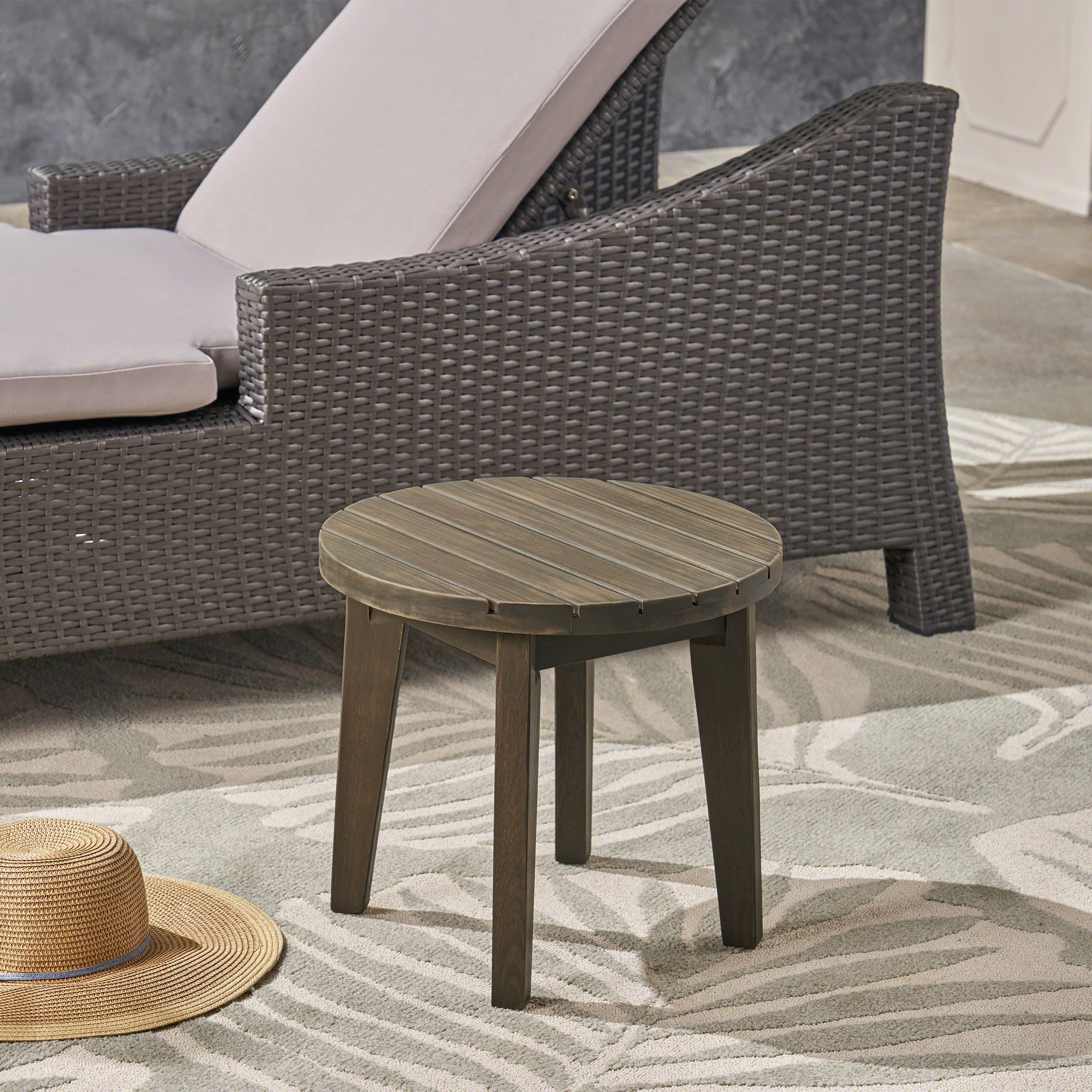 Outdoor 16 Acacia Wood Side Table, Gray Finish