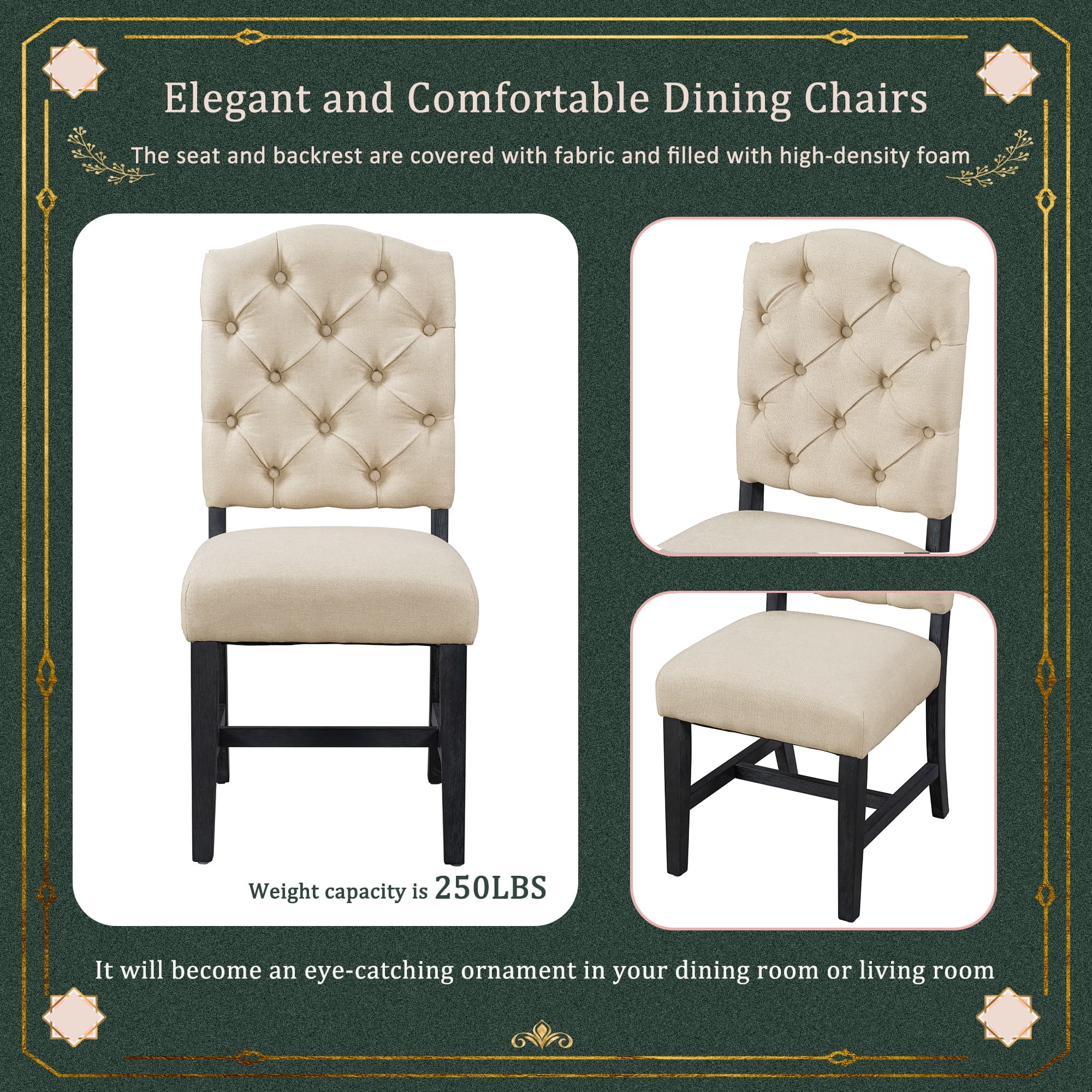 TREXM Retro Style Dining Chair Set With 4 Upholstered Chairs For Dining Room And Living Room  Espresso