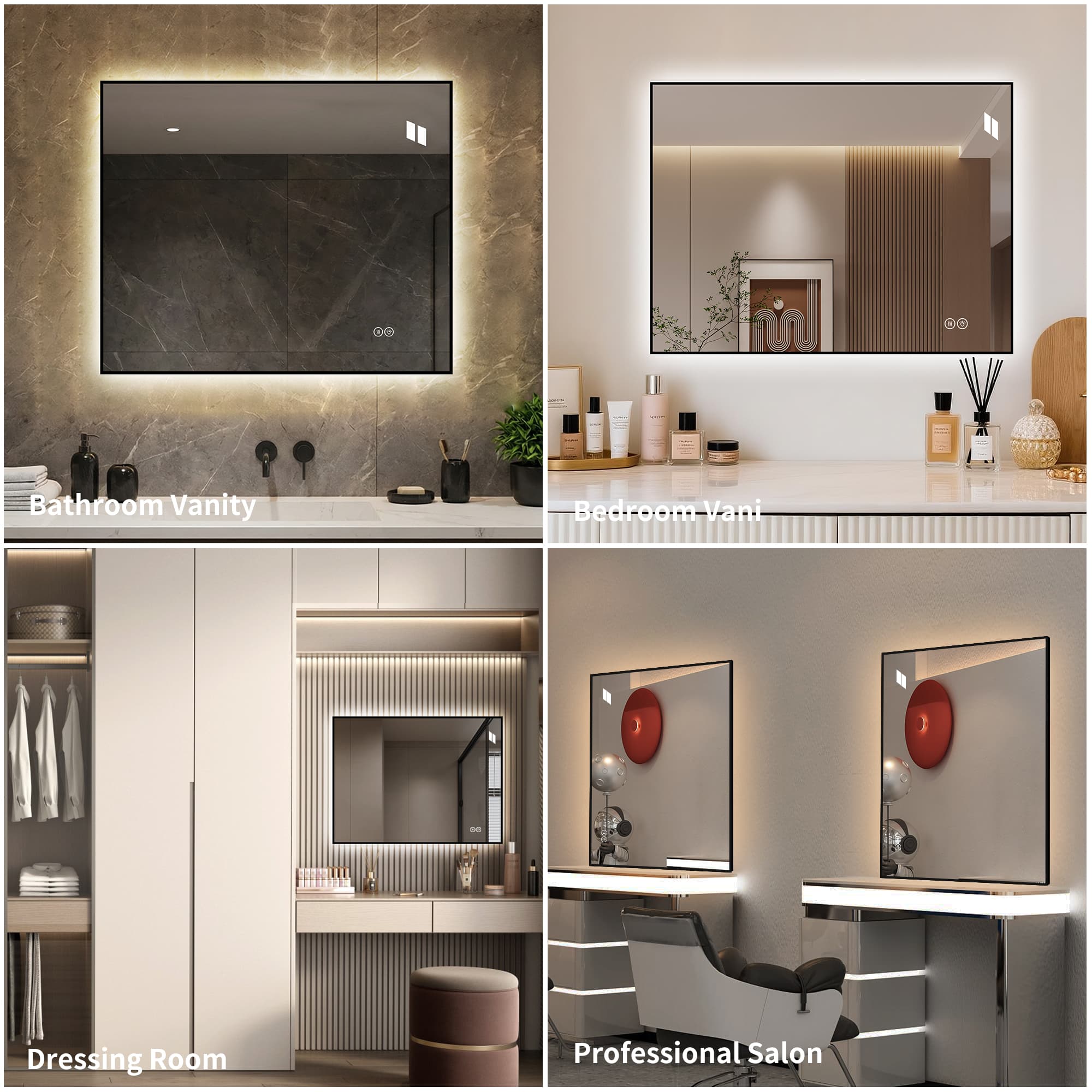 30  X 36  LED Bathroom Mirror, Aluminum Frame Backlit Vanity Mirror, Anti-Fog, Dimmable & 3 Color Temperature, Memory Function, Wall Mounted  Horizont