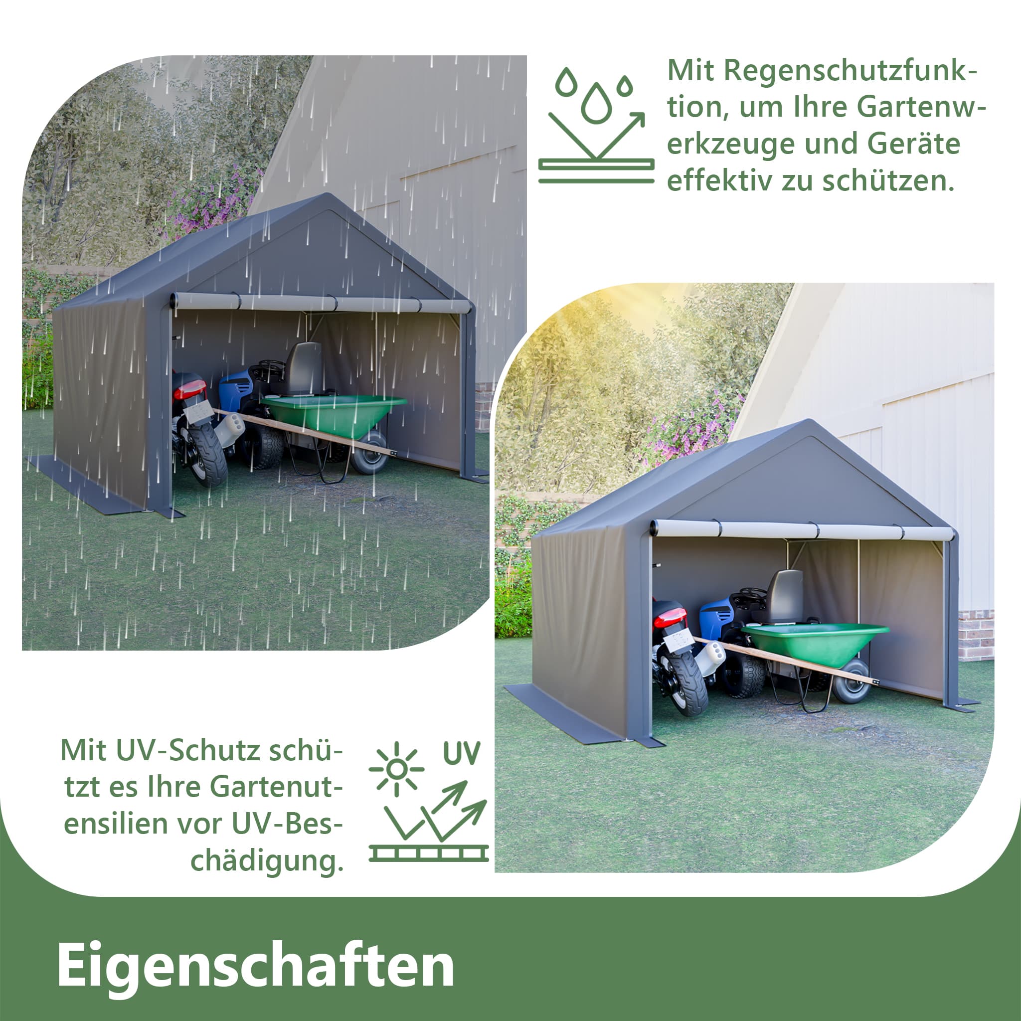 Complete Solution For Outdoor Storage Dark Grey Bicycle Shed Tent With Tool And Garden Tool Storage 305x296x233cm