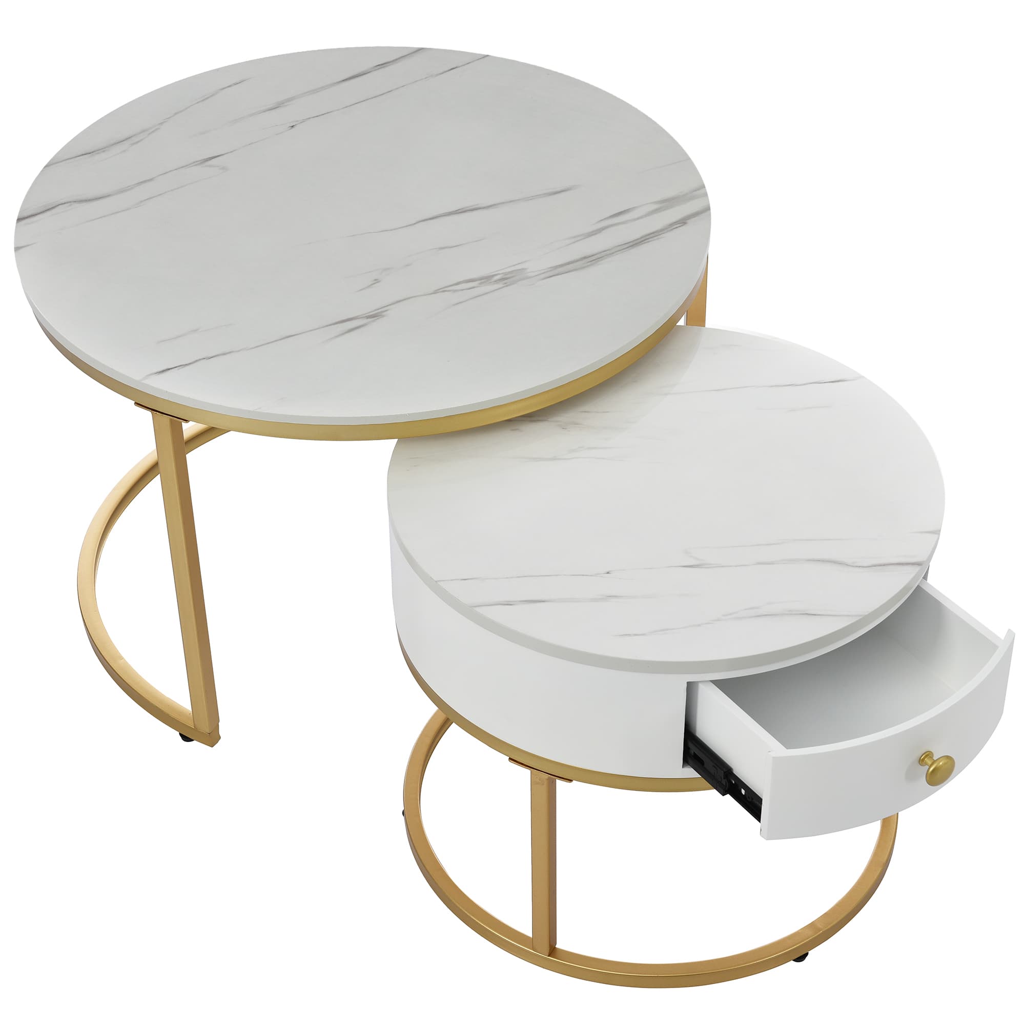 Moderner runder Couchtisch 2er-Set Hochglanz Marmoroptik
