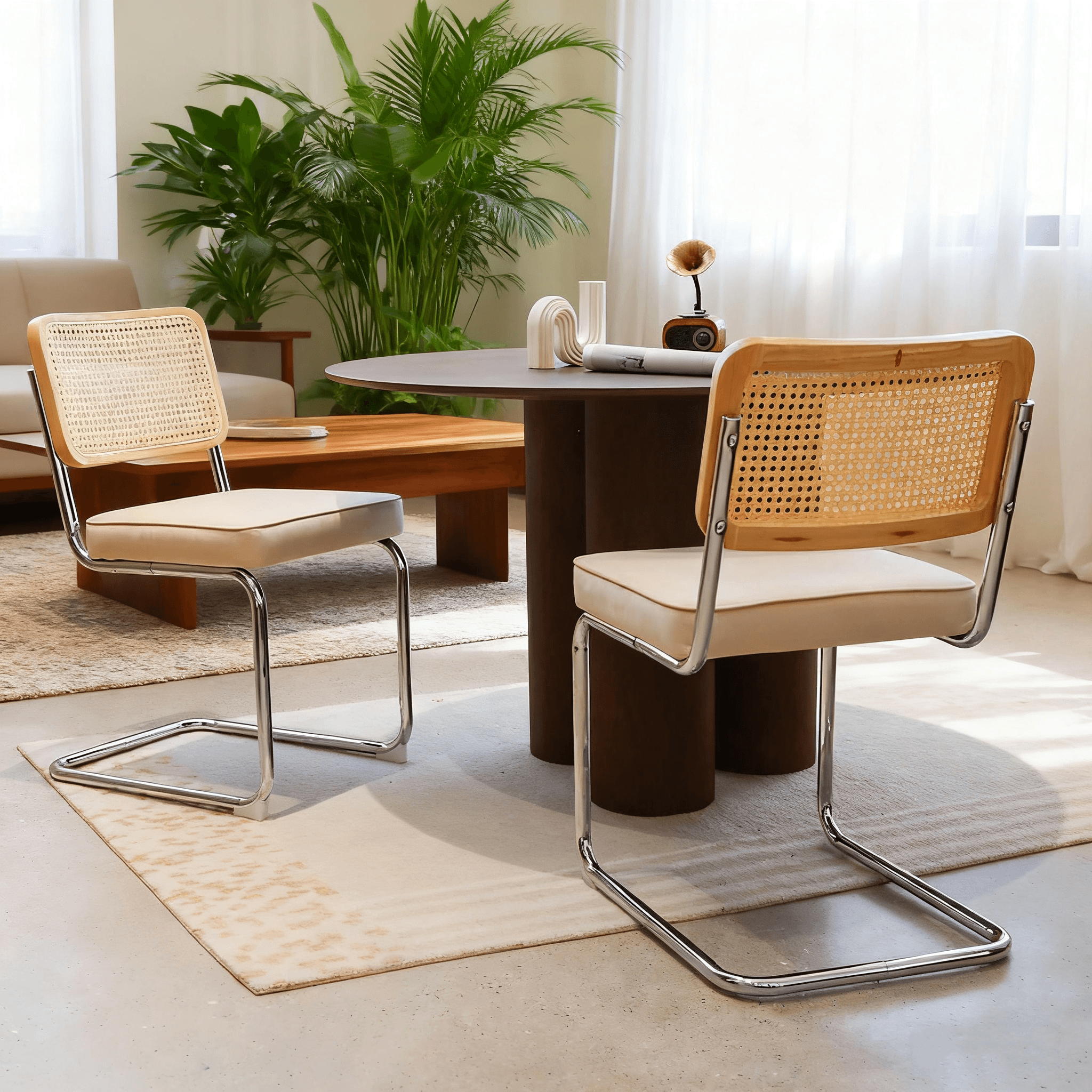 4er Set Samtstühle mit Chrombeinen