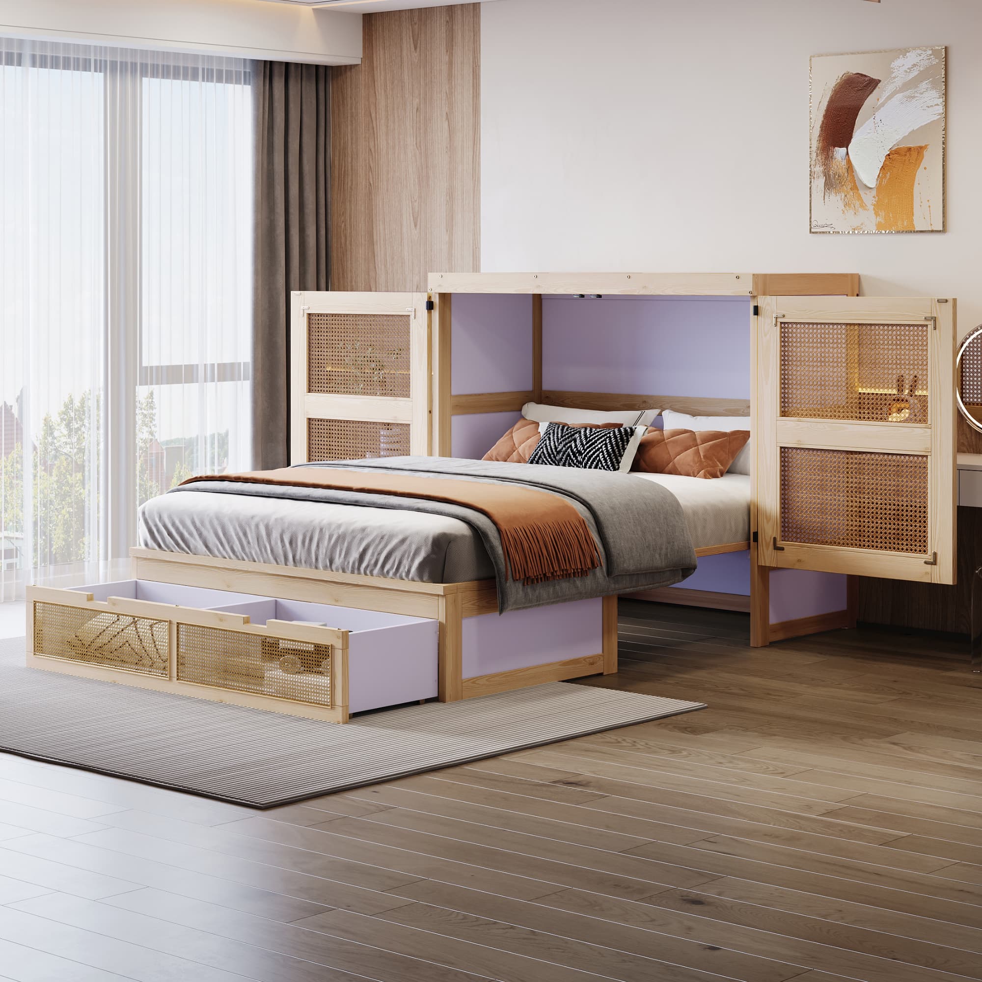 Murphy-Bett 140x200 cm mit Lattenrost und Schubladen