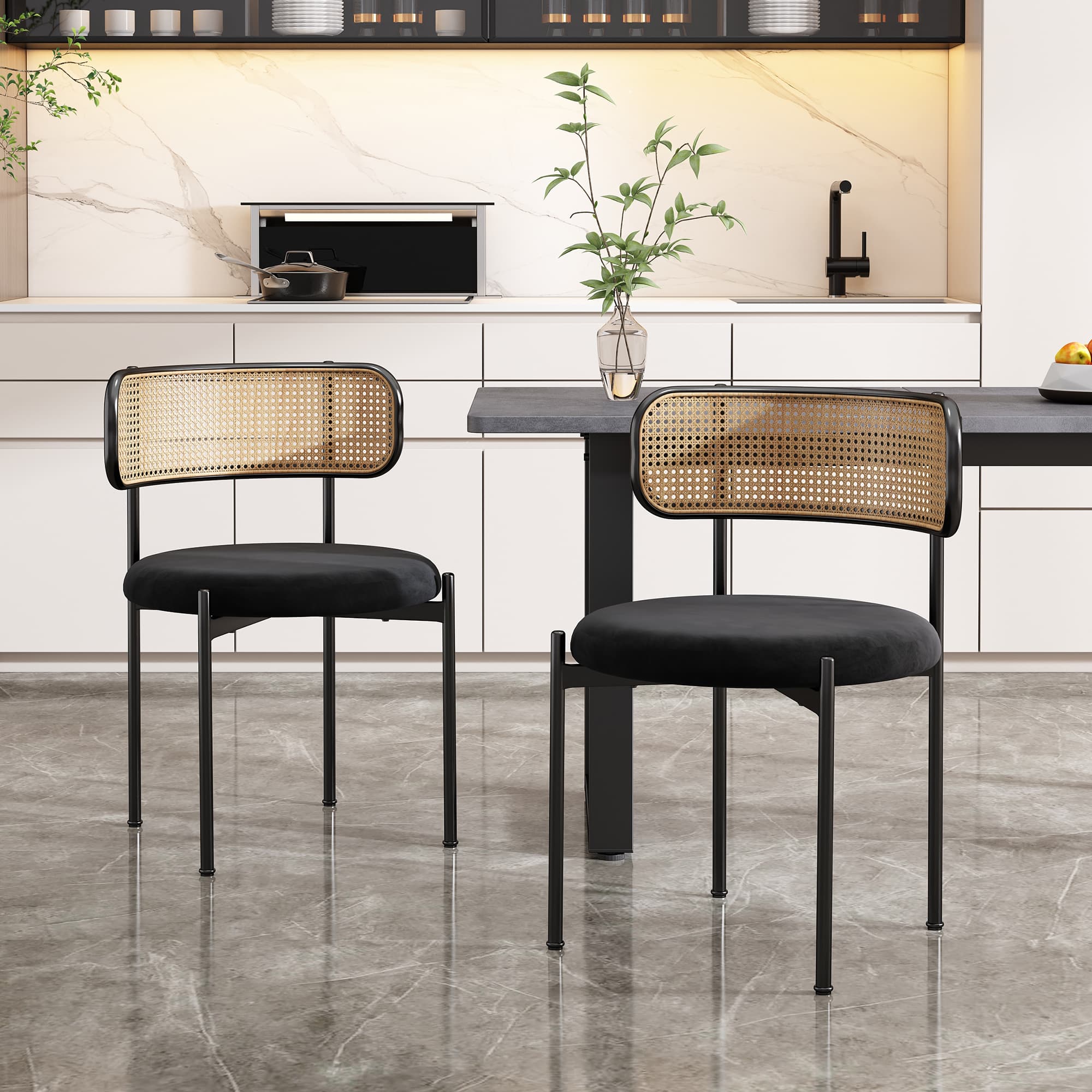 Samt Esszimmerstuhl 2er Set mit Metallbeinen