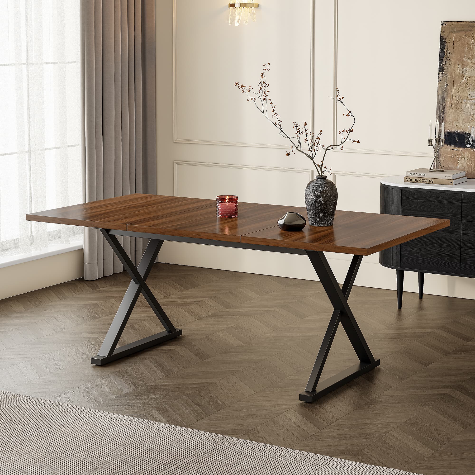 Moderner Esstisch 180 cm Nussbaum Metallbeine