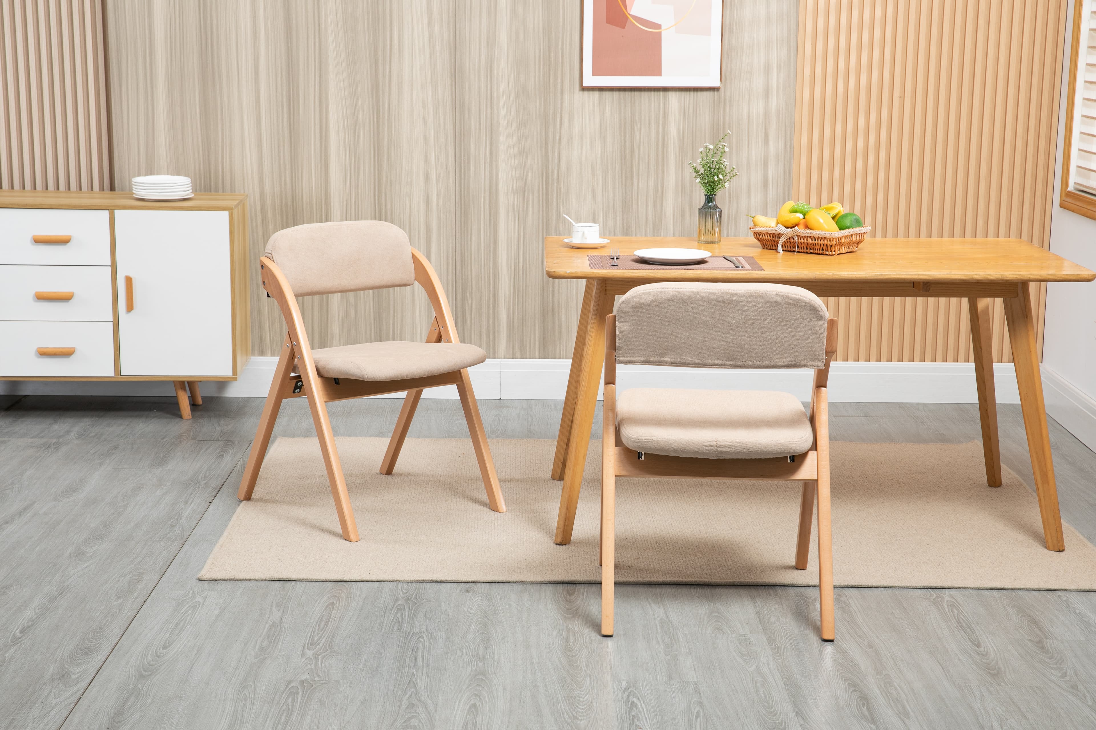 Klappstuhl-Set aus Holz, gepolstert, 2er