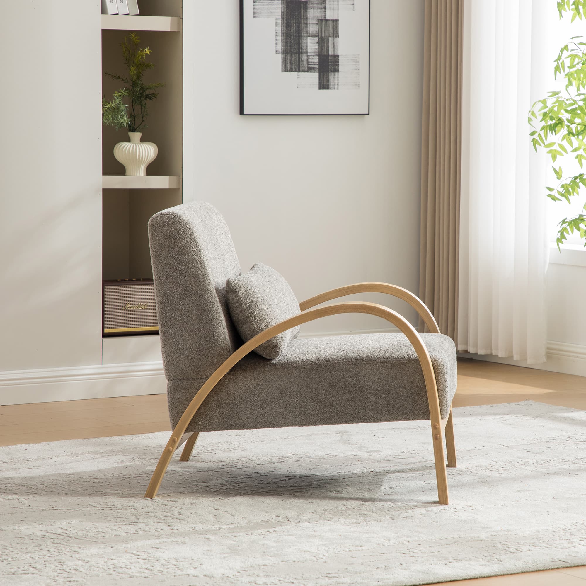 Loungesessel aus Chenille mit Holzgestell in Grau