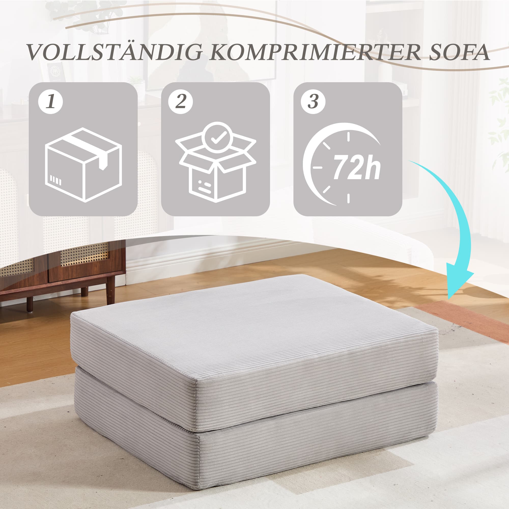 Faltbarer Cord-Sitzhocker mit dicken Schaumstoffpolstern