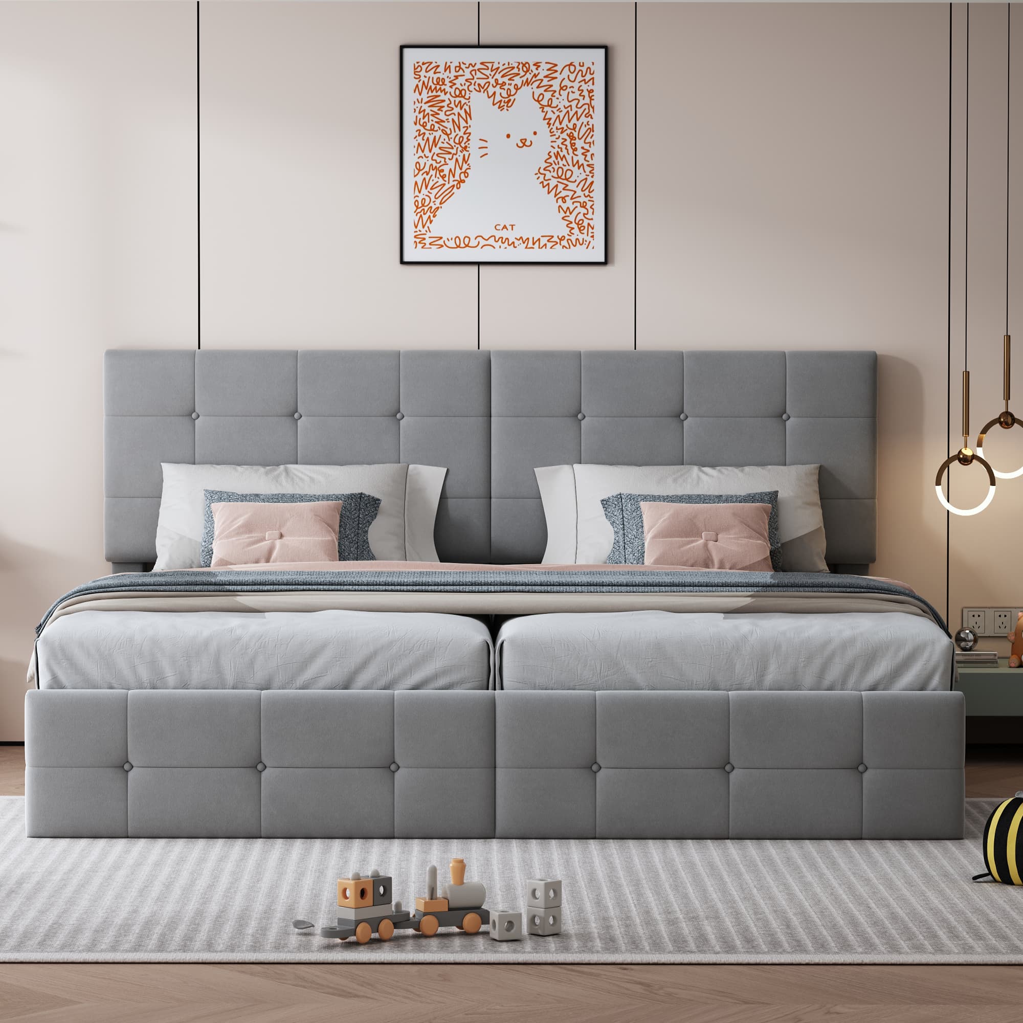 Gepolstertes Doppelbett 180x200 cm mit Stauraum und Hydraulikfunktion