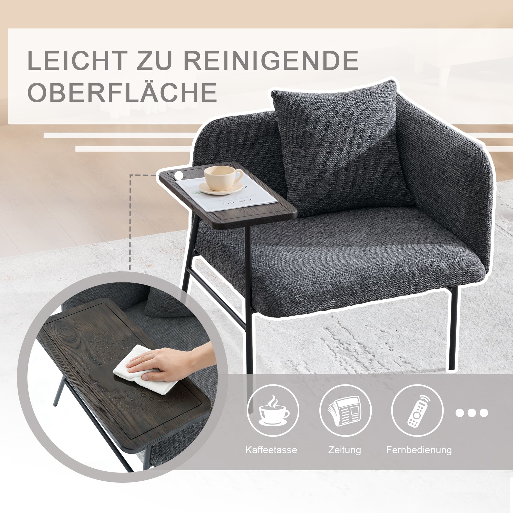 Sessel mit Stoffrücken & Beistelltisch