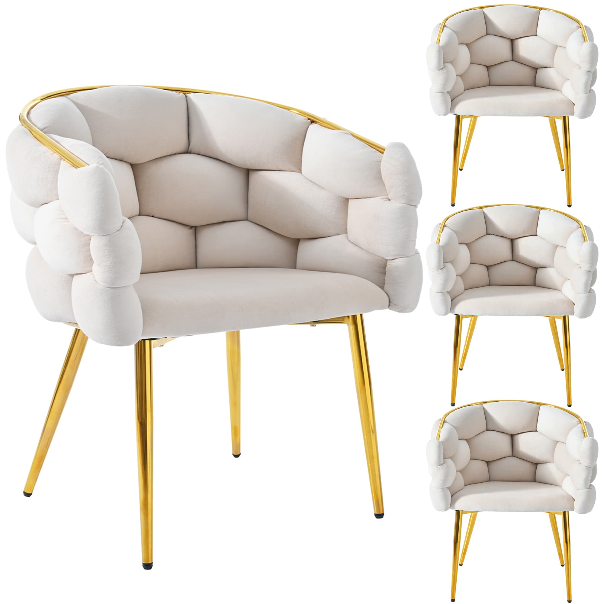 Samt-Luxus-Sessel 4er-Set mit vergoldeten Beinen
