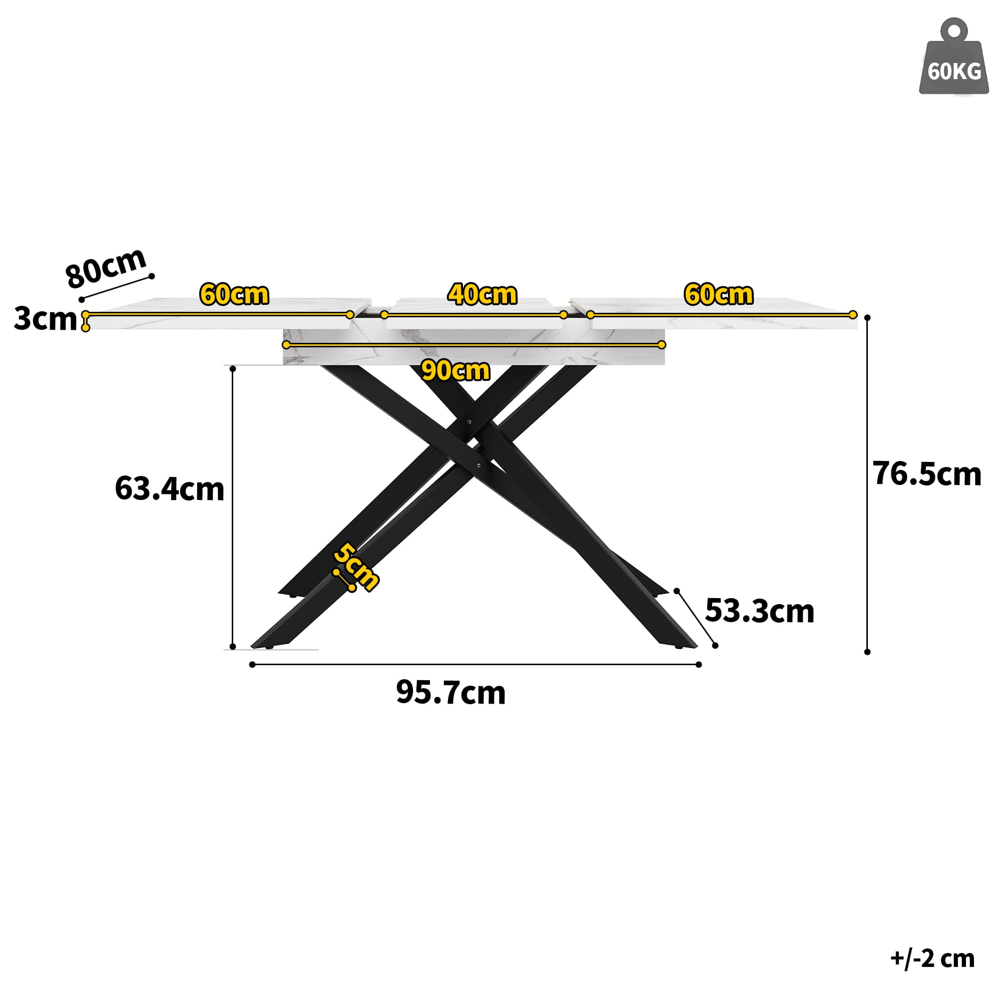 Ausziehbarer Esstisch 120-160 cm in weißer Marmoroptik
