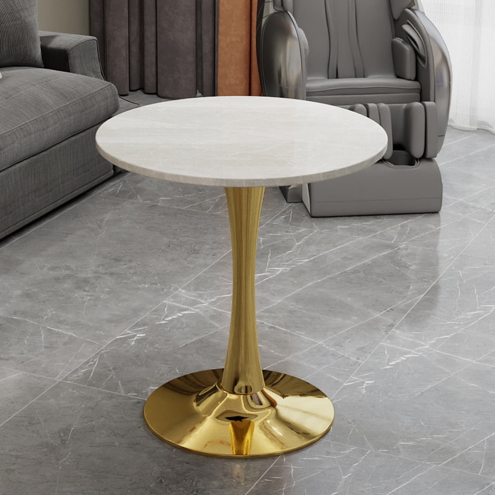 Runder Couchtisch aus Marmor mit Goldgestell