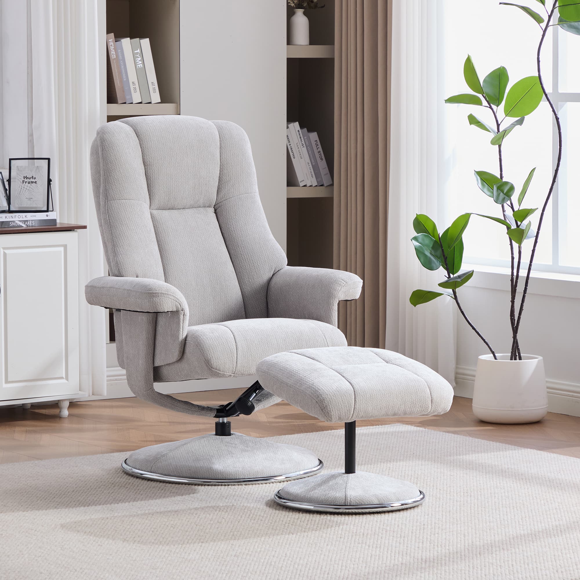 Dreh-Relaxsessel Chenille Grau mit Hocker