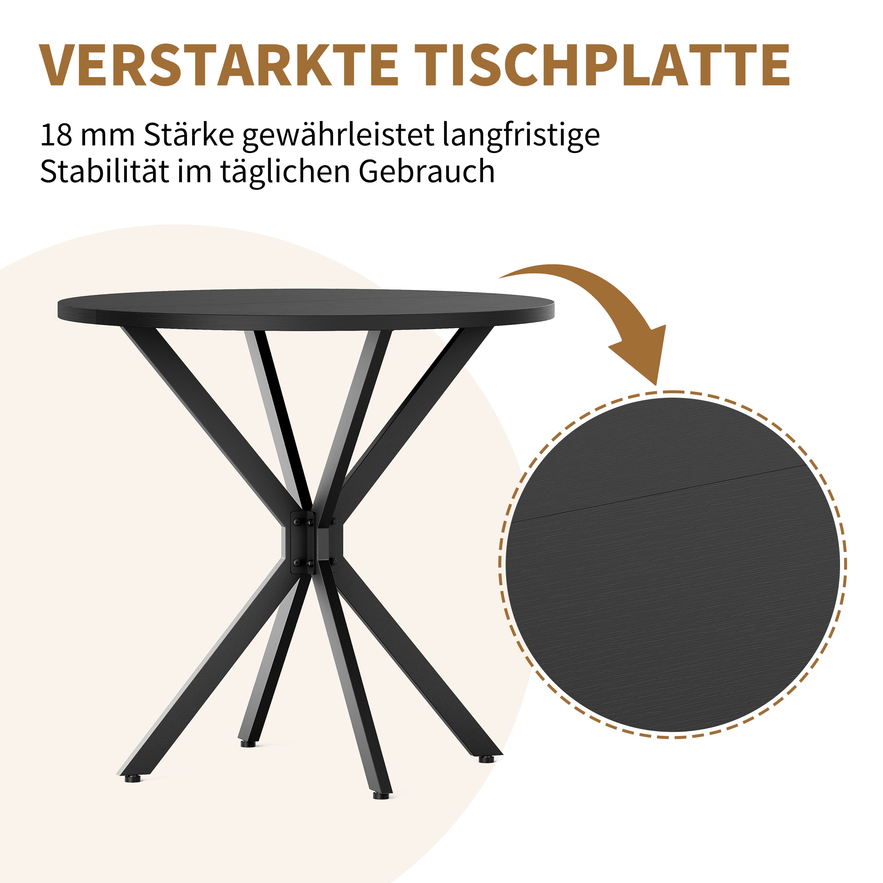 Runder Tisch 80 cm mit Schrägbeinen Schwarz