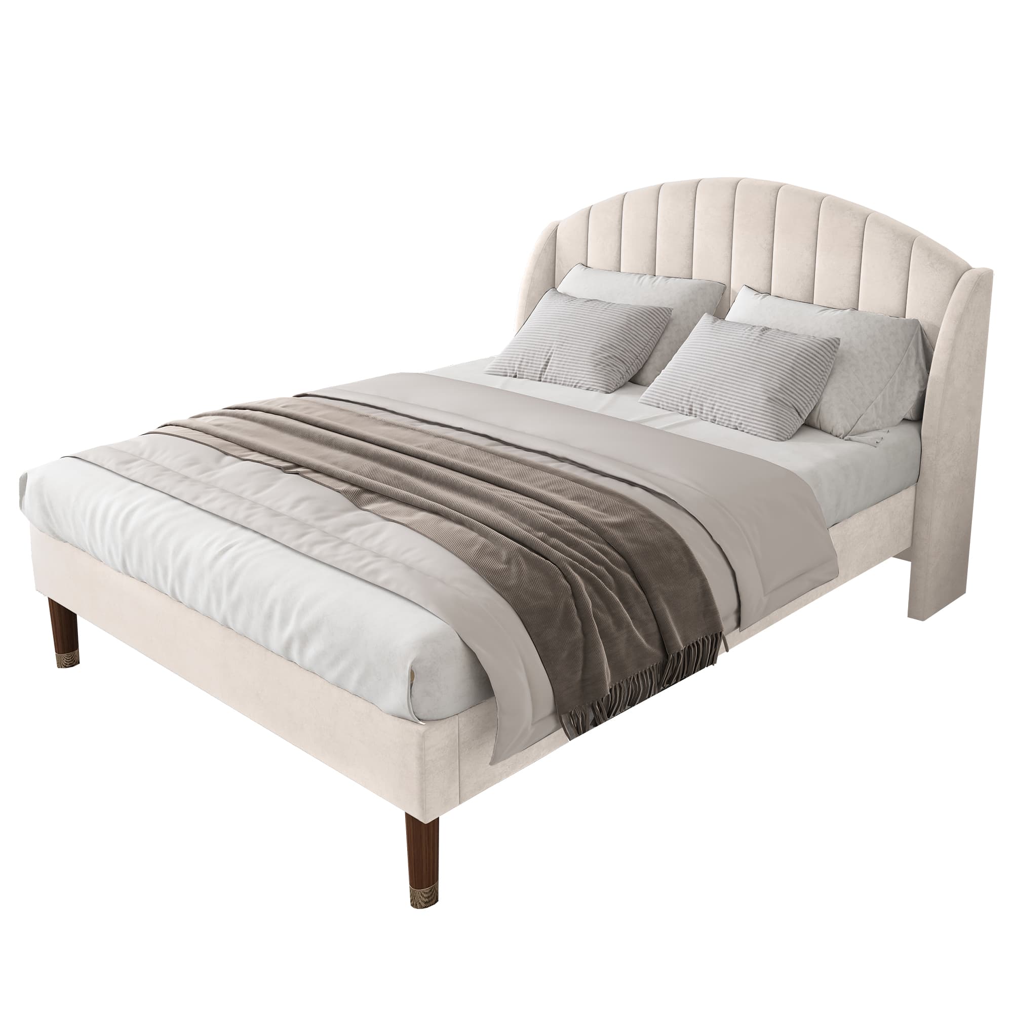 Polsterbett 140x190 Samt Beige mit Lattenrost