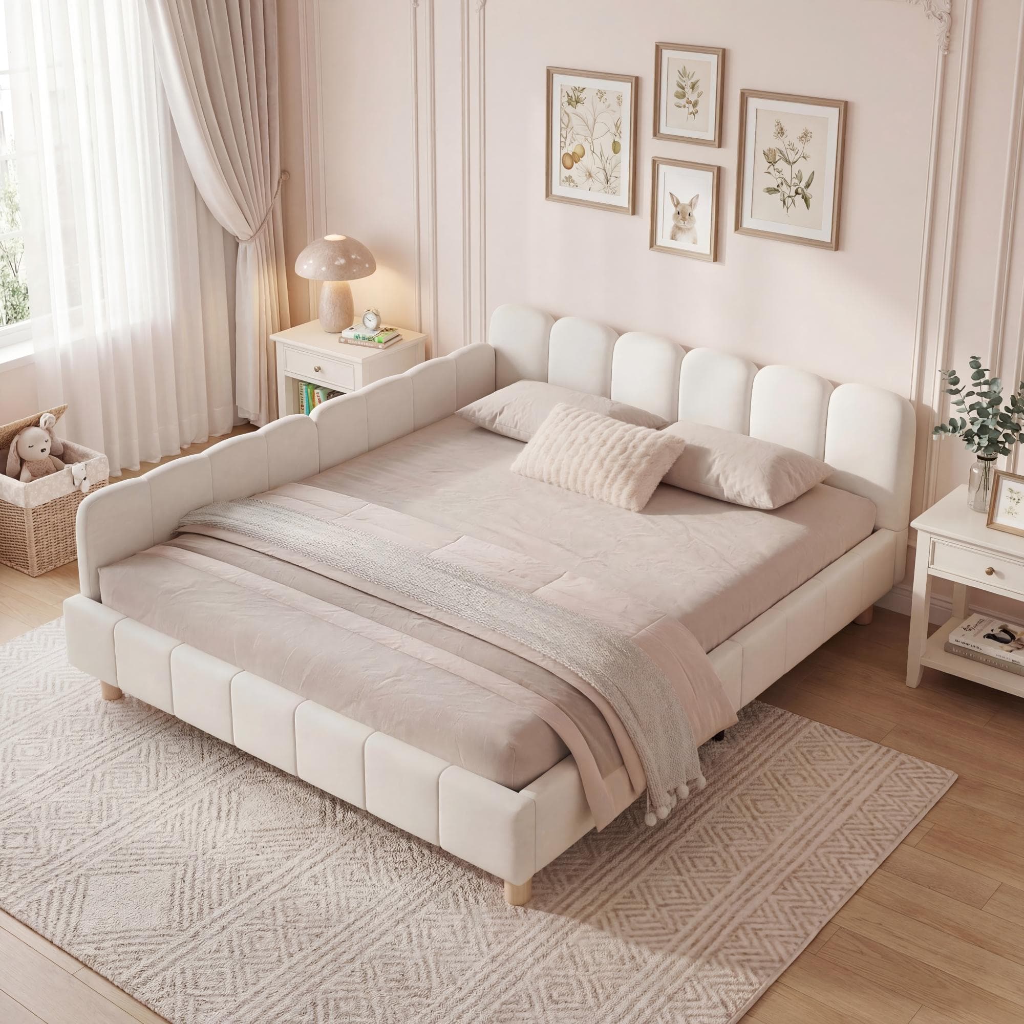 Gepolstertes Bett 140 x 200 cm aus Samt in Beige