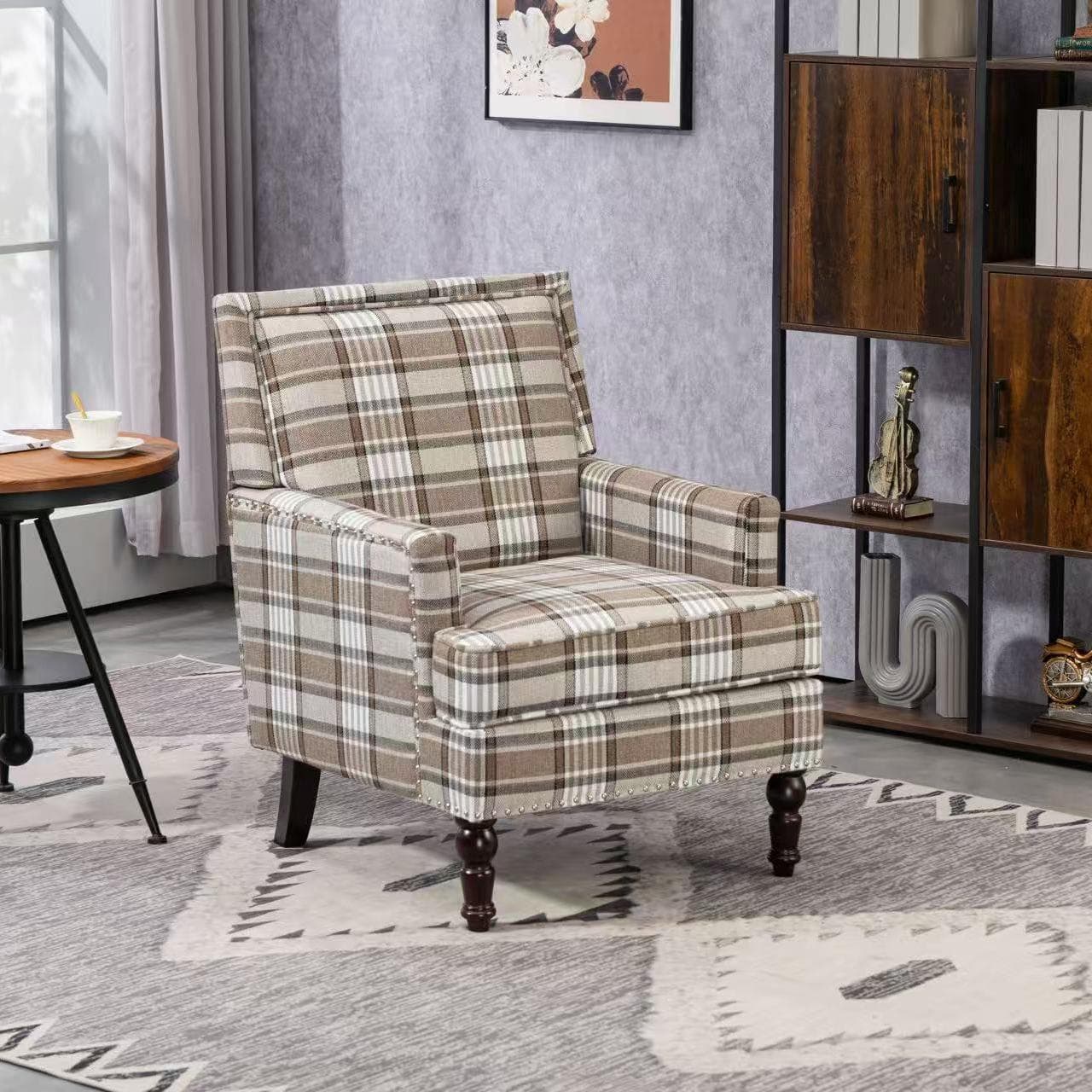 Gepolsterter Vintage Sessel aus braunem Leinen