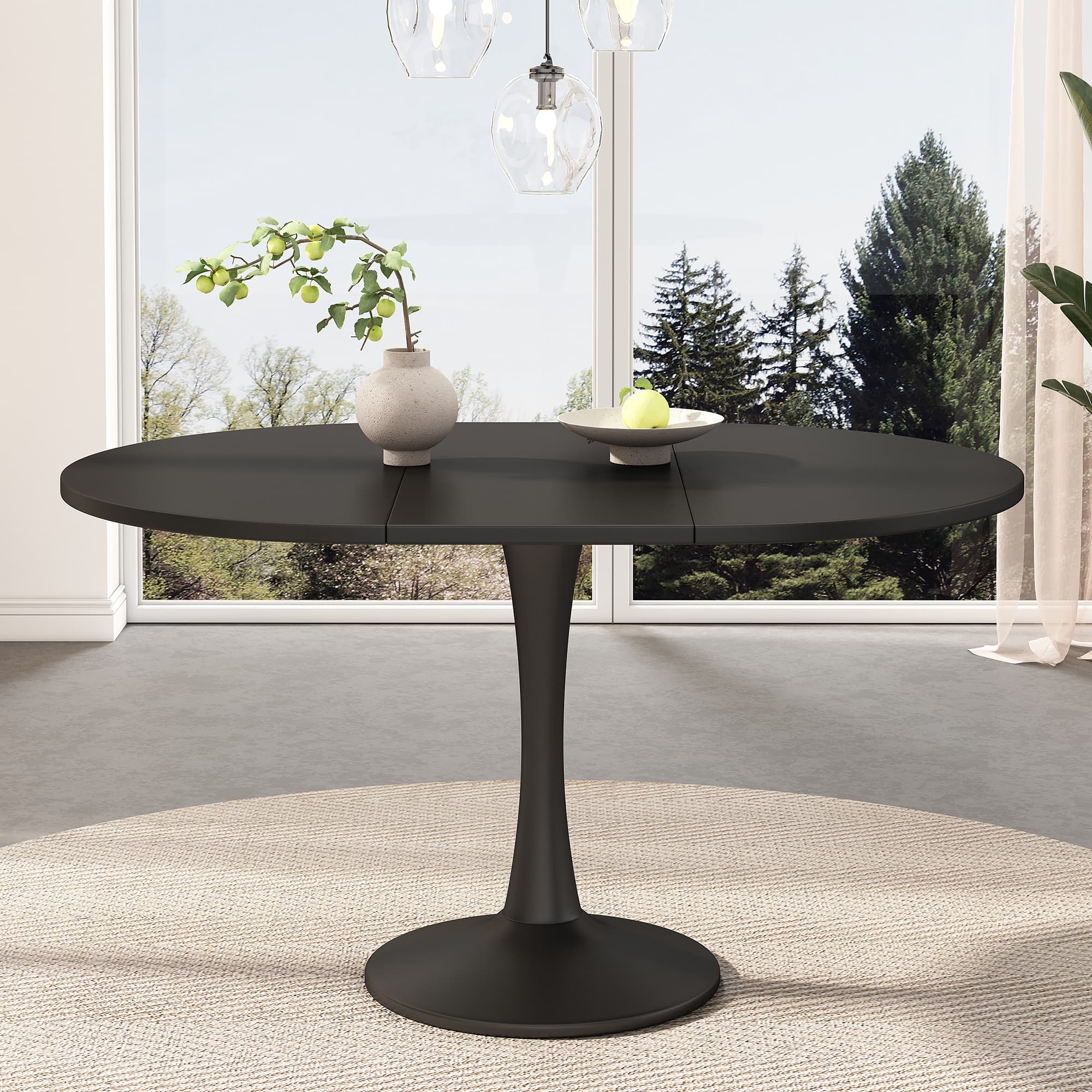Ausziehbarer ovaler Esstisch Schwarz 140 cm