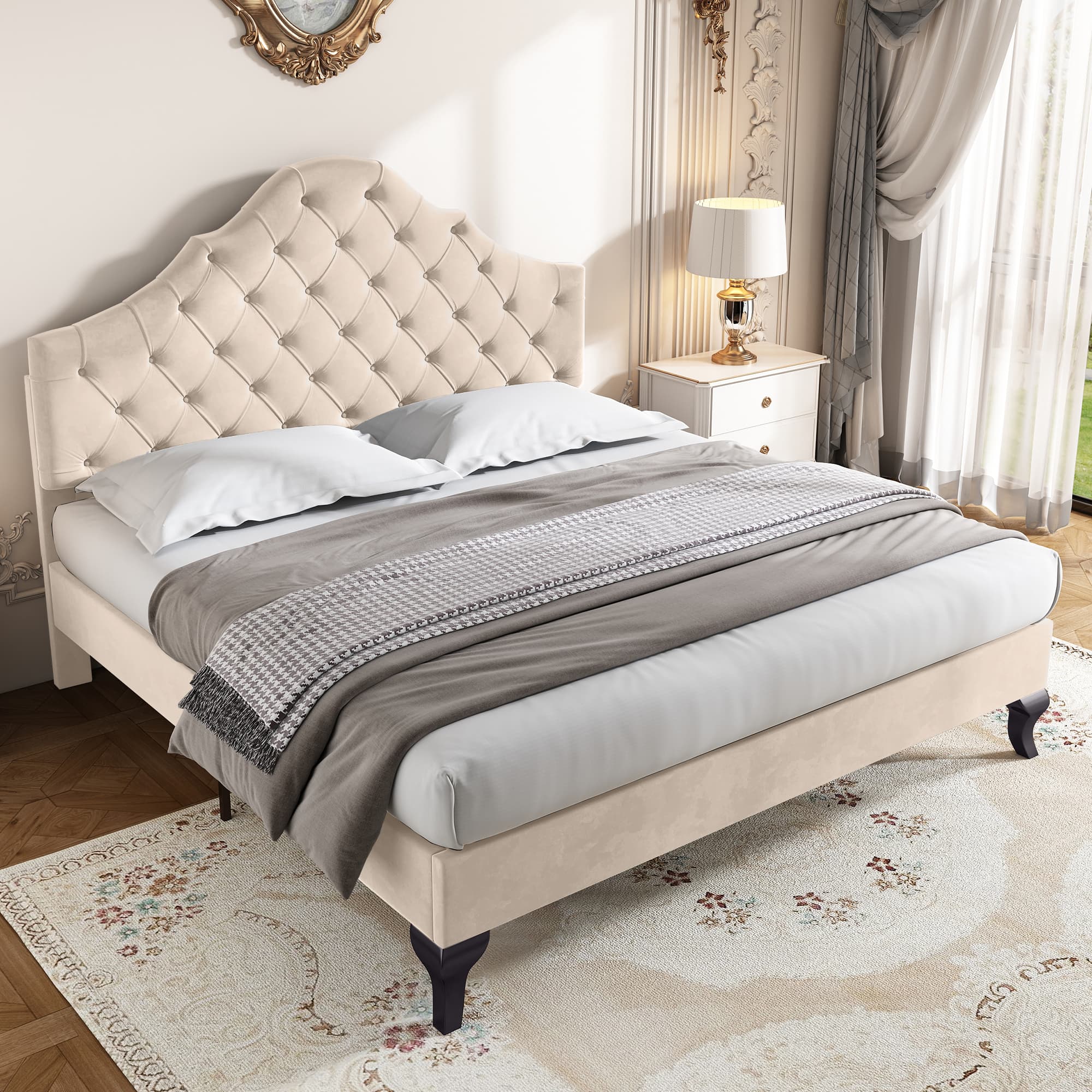 Gepolstertes Bett 140x190 mit Lattenrost und Kopfteil