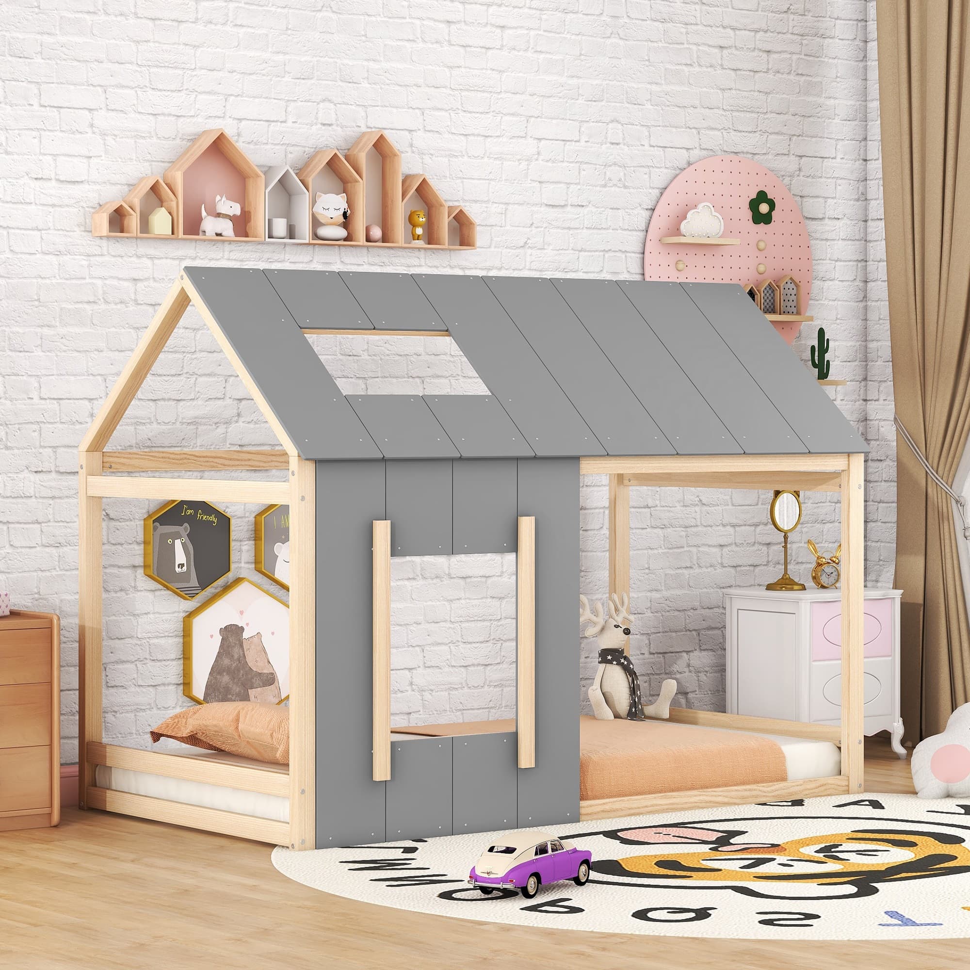 Kinderbett 90x200 cm Hausform mit Dach & Fenster