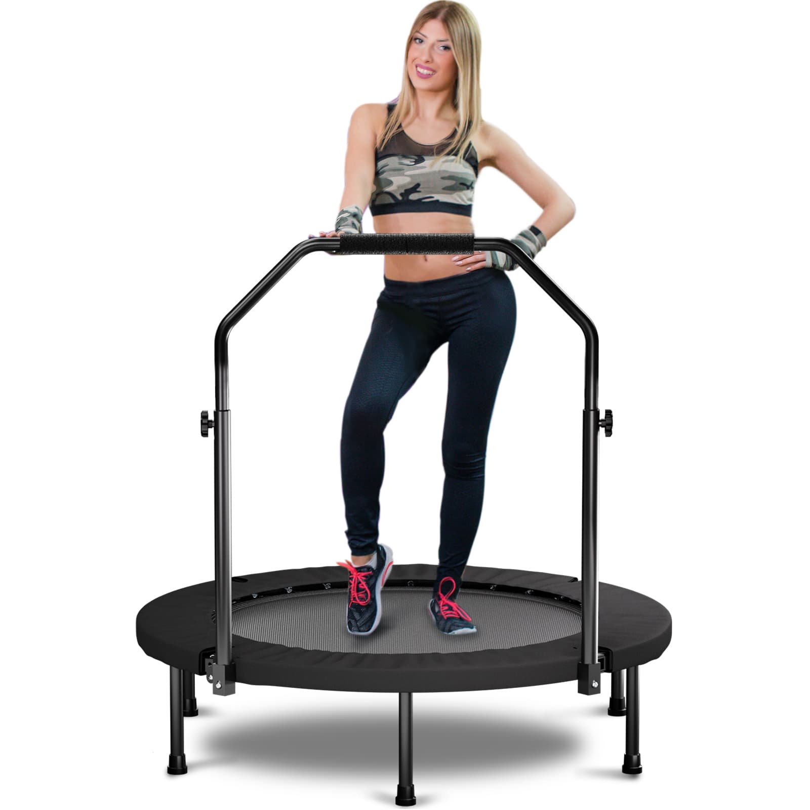 101 cm Falt-Trampolin mit Haltestange, Standardfeder, Schwarz