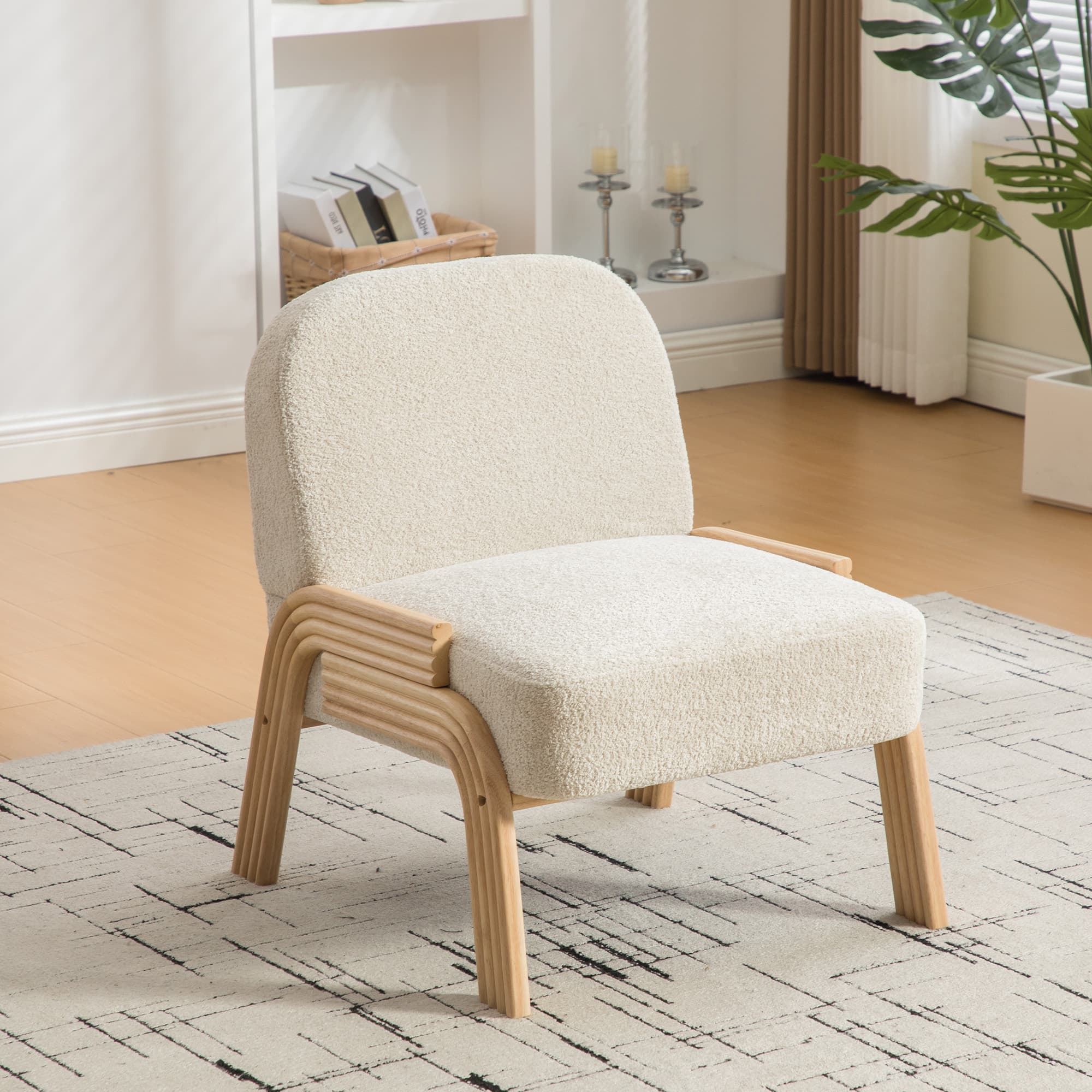 Skandinavischer Lounge-Sessel Chenille Holzgestell Beige