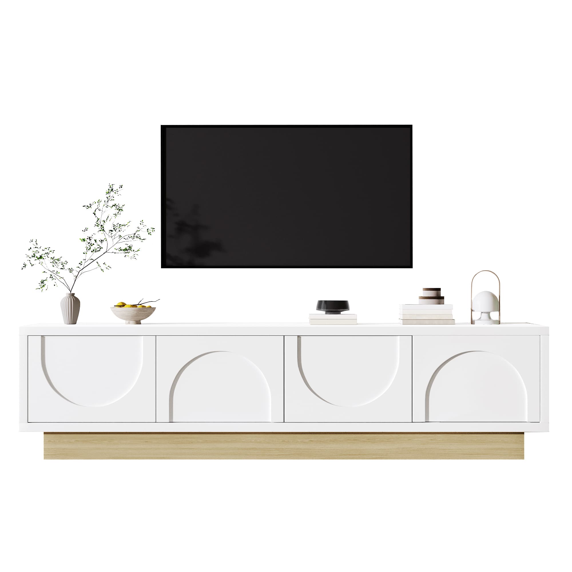 TV-Lowboard Weiß Holzmaserung 175 cm