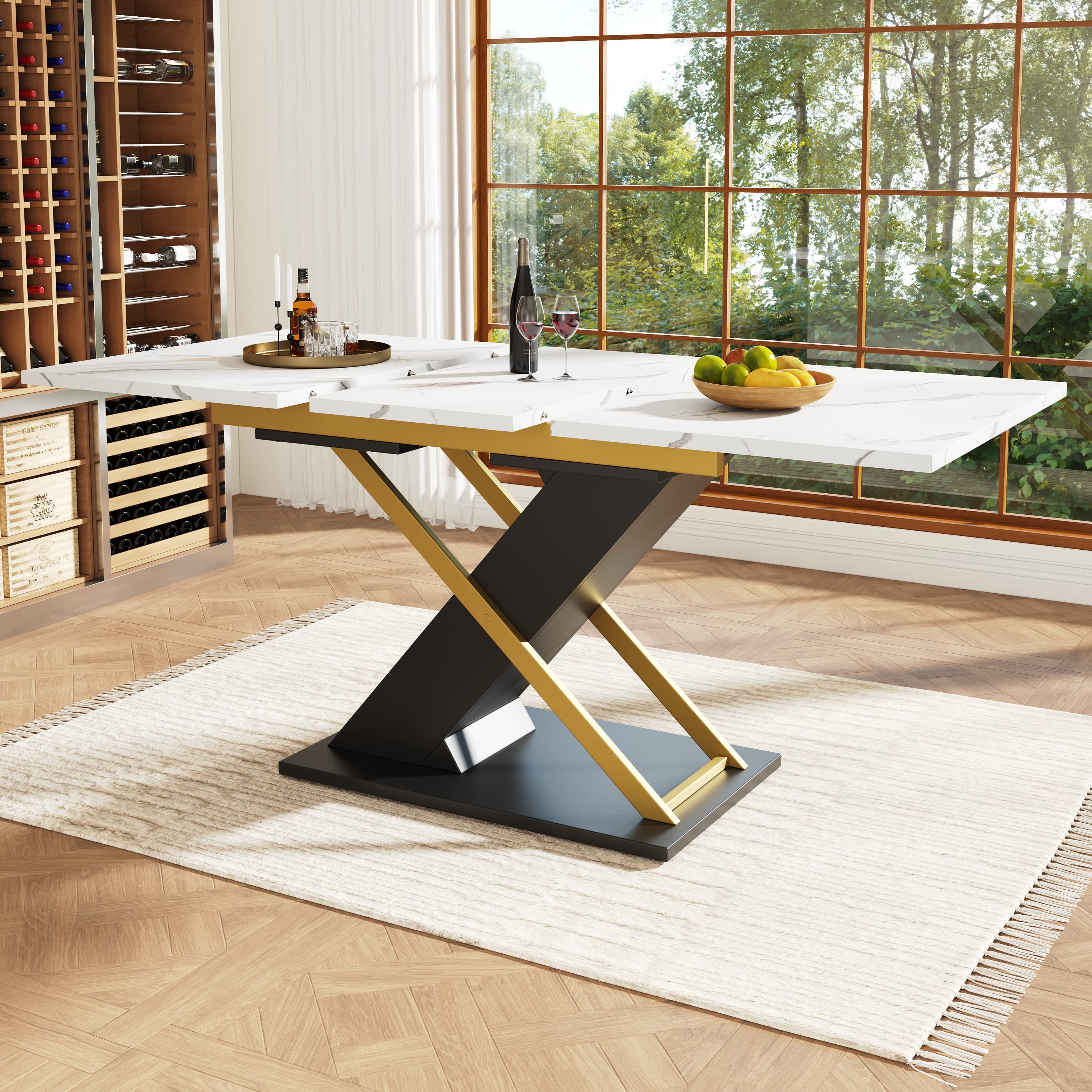 Ausziehbarer Esstisch 120-160x80 cm Goldgestell