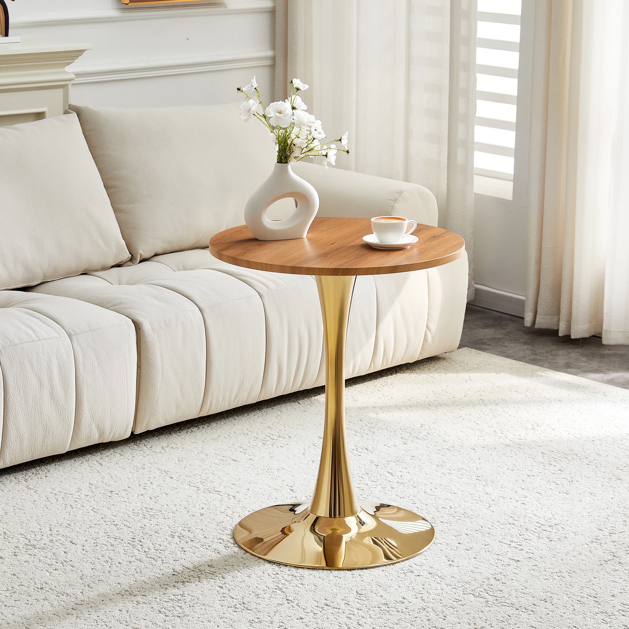 Runder Beistelltisch 60 cm mit goldener Basis