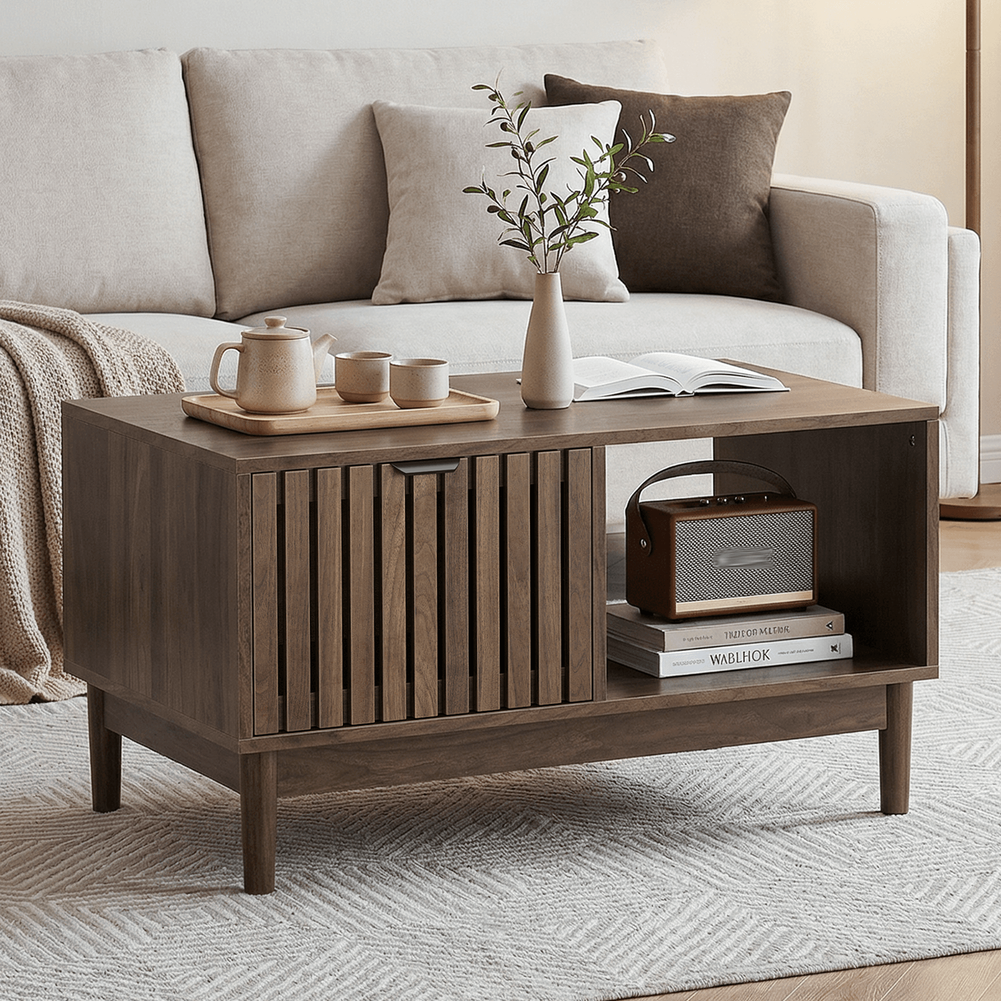 Couchtisch 80 cm im Mid-Century-Stil, Nussbaum