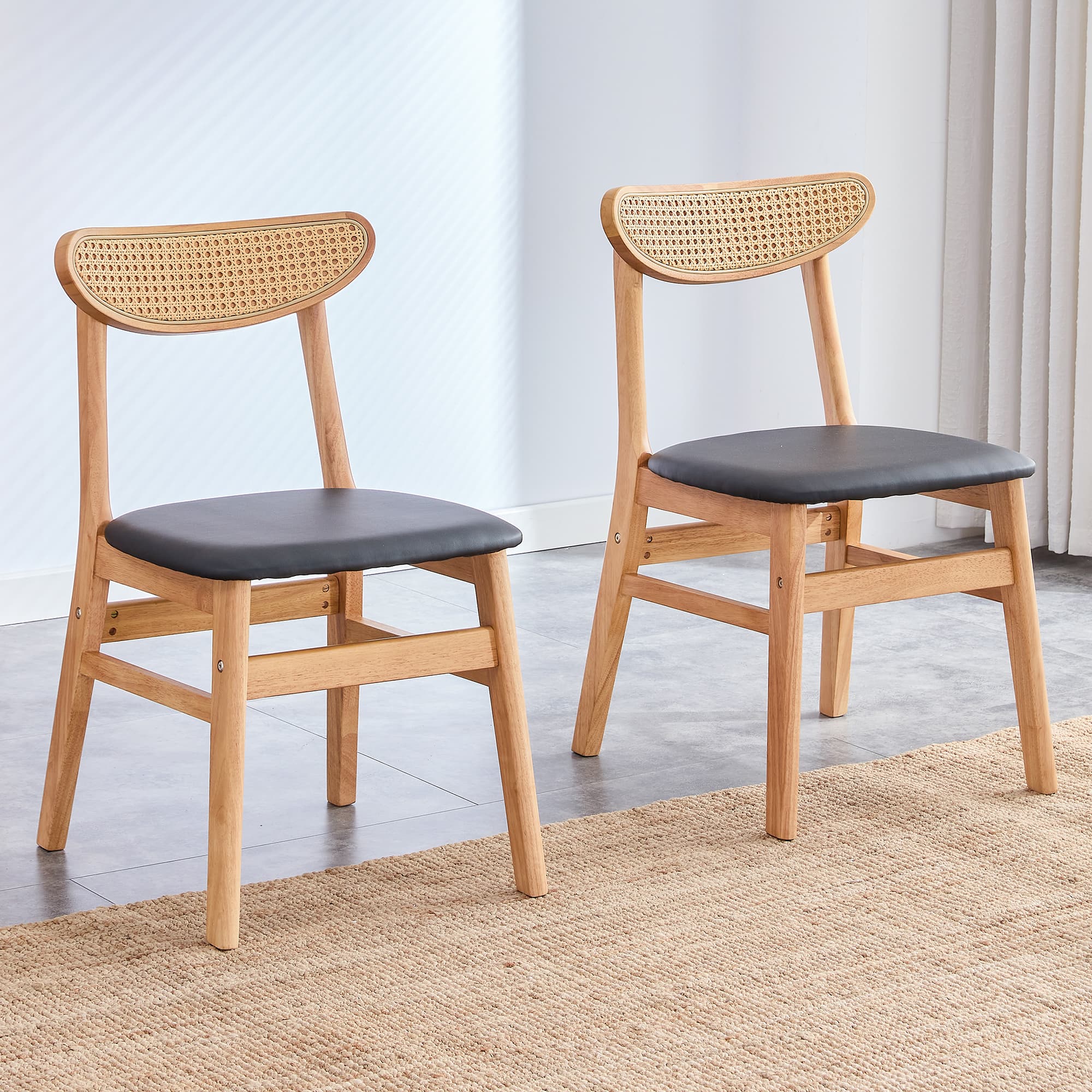 2er-Set Esszimmerstühle Rattan-Rückenlehne