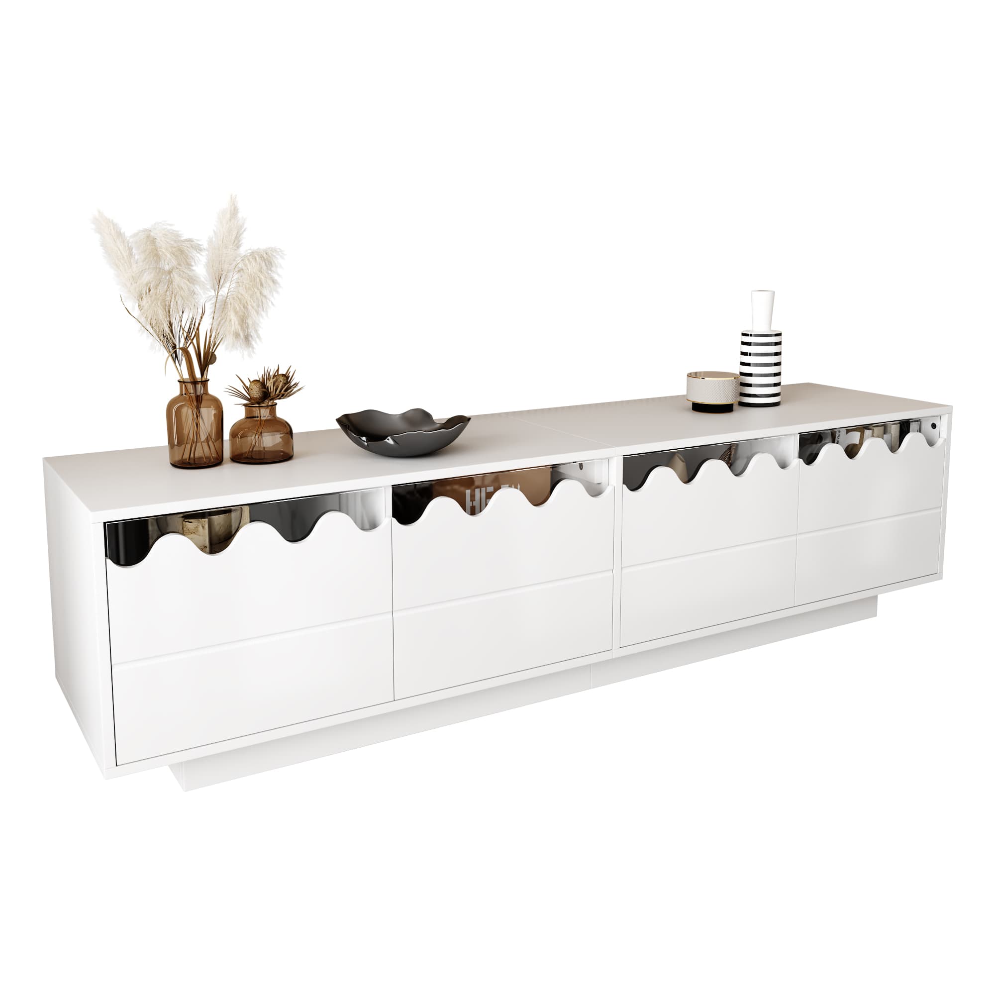 Modernes TV-Lowboard mit vier Türen und Wellendesign