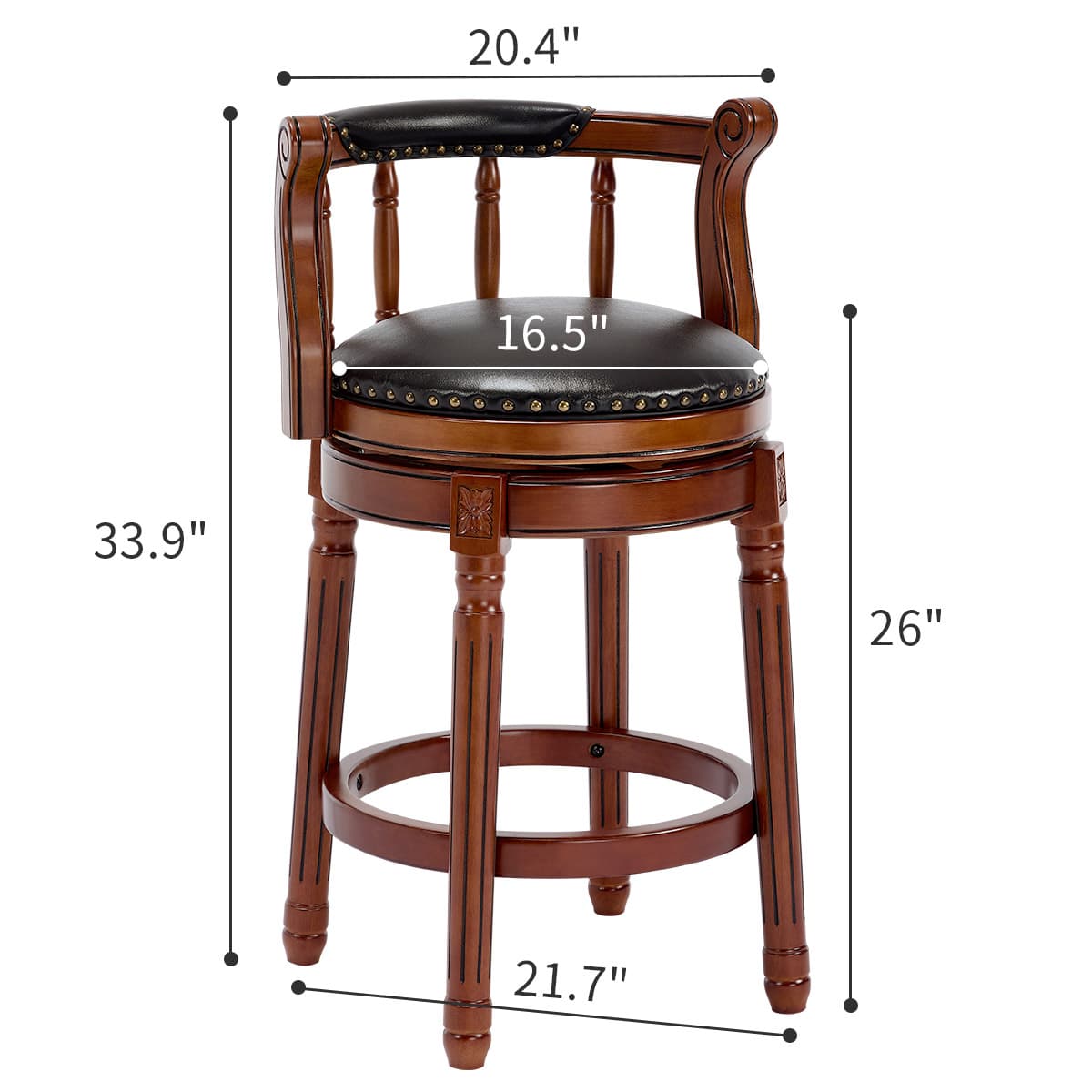 Barhocker aus Rindsleder mit Holzgestell, 360° drehbar