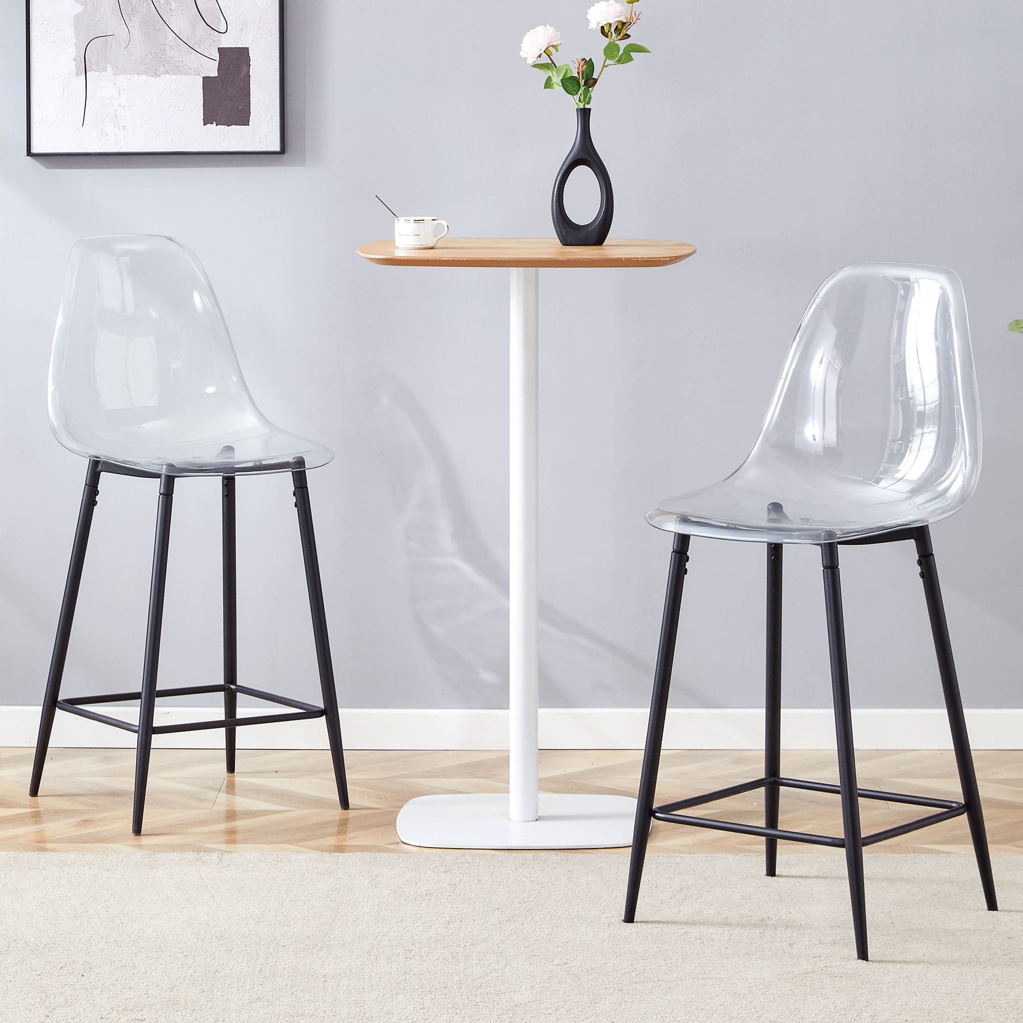 Barhocker 2er-Set transparenter Sitz Metallgestell