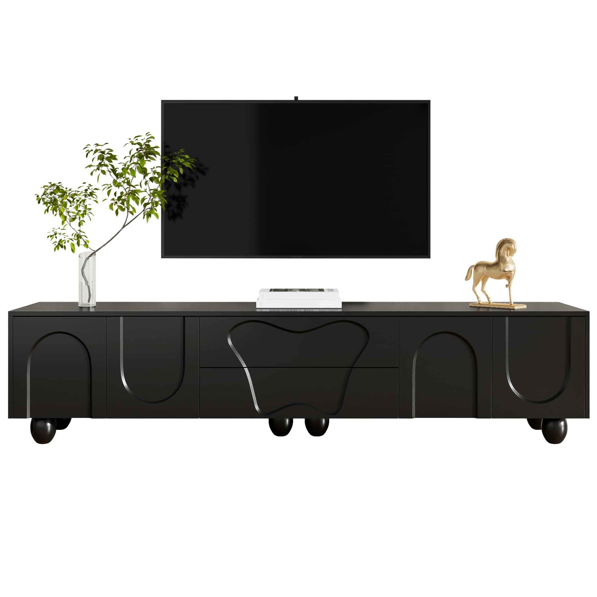 Schwarzer TV-Schrank 180 cm Holzbeine